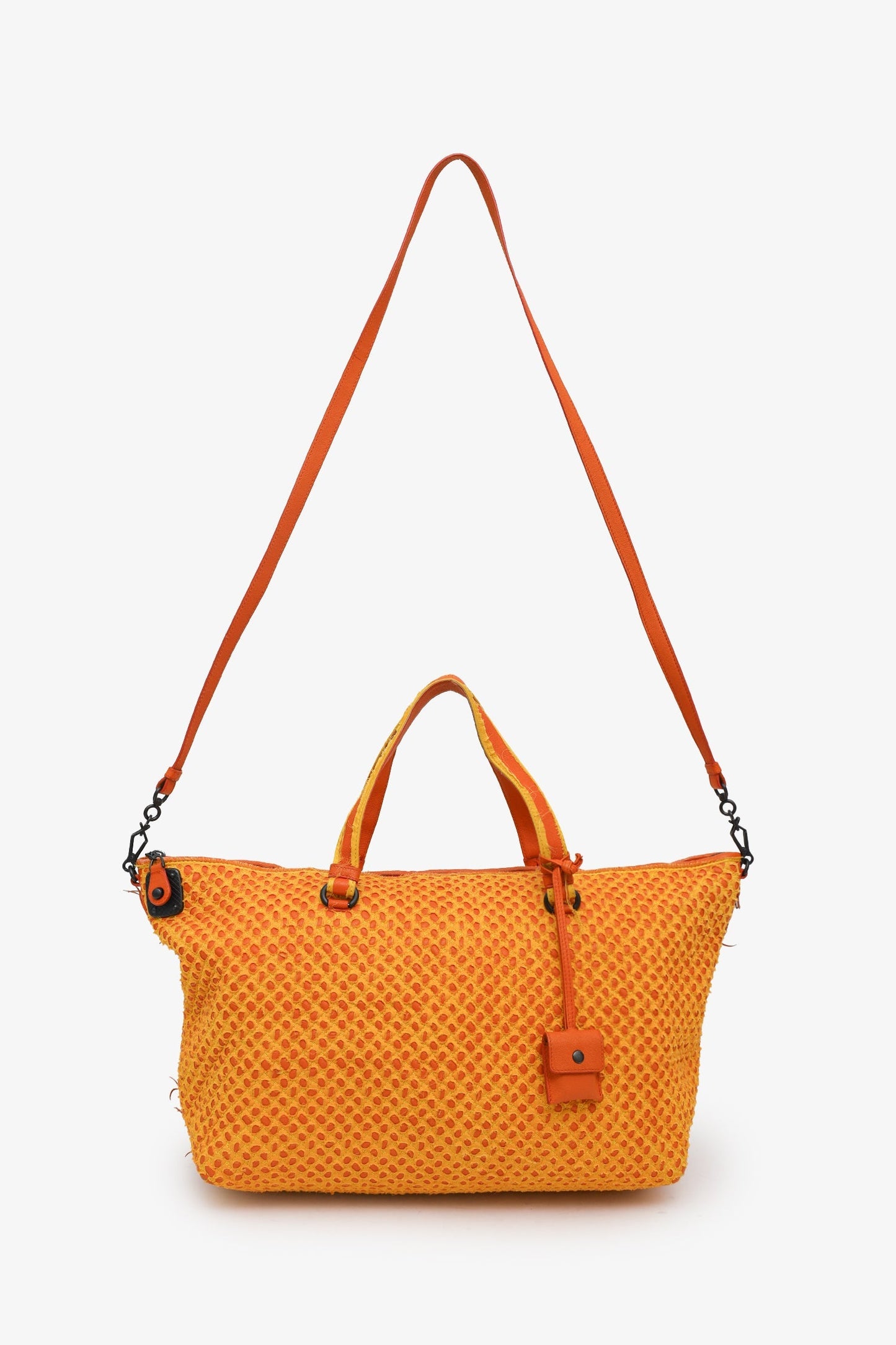 Bottega Veneta Vintage Yellow/Orange Woven Canvas Tote Bag With Strap