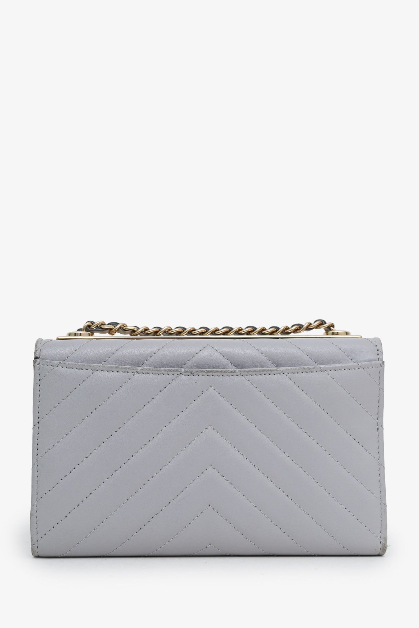 Chanel™ 2018 Grey Lambskin Chevron Quilted "Trendy" Wallet on Chain