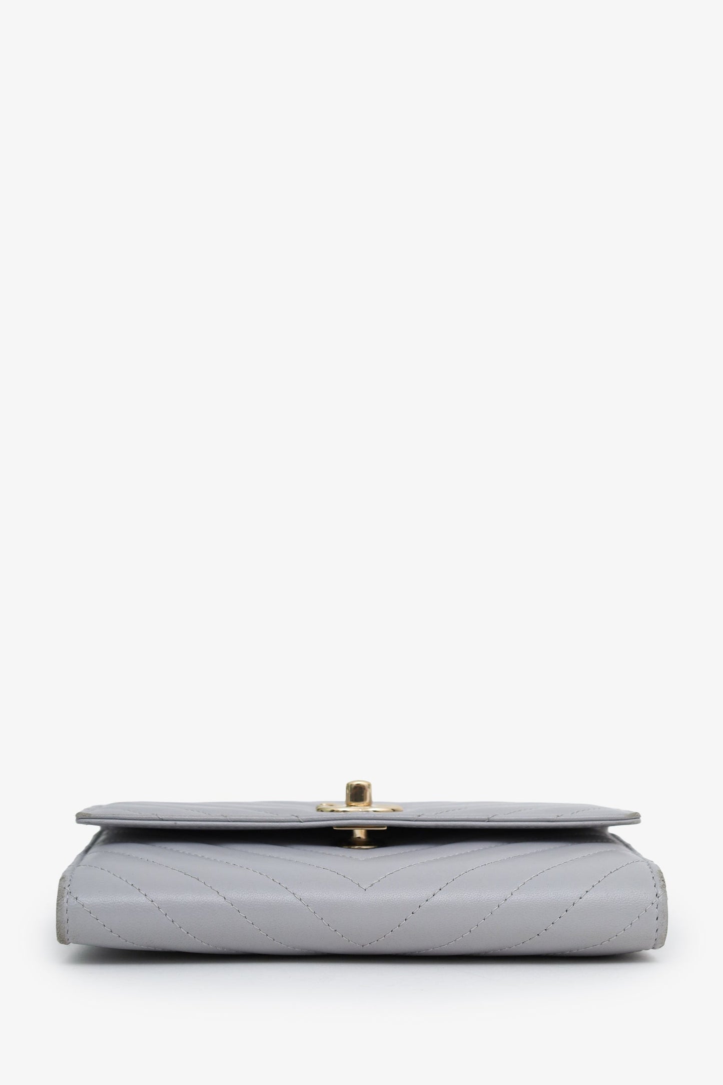 Chanel™ 2018 Grey Lambskin Chevron Quilted "Trendy" Wallet on Chain
