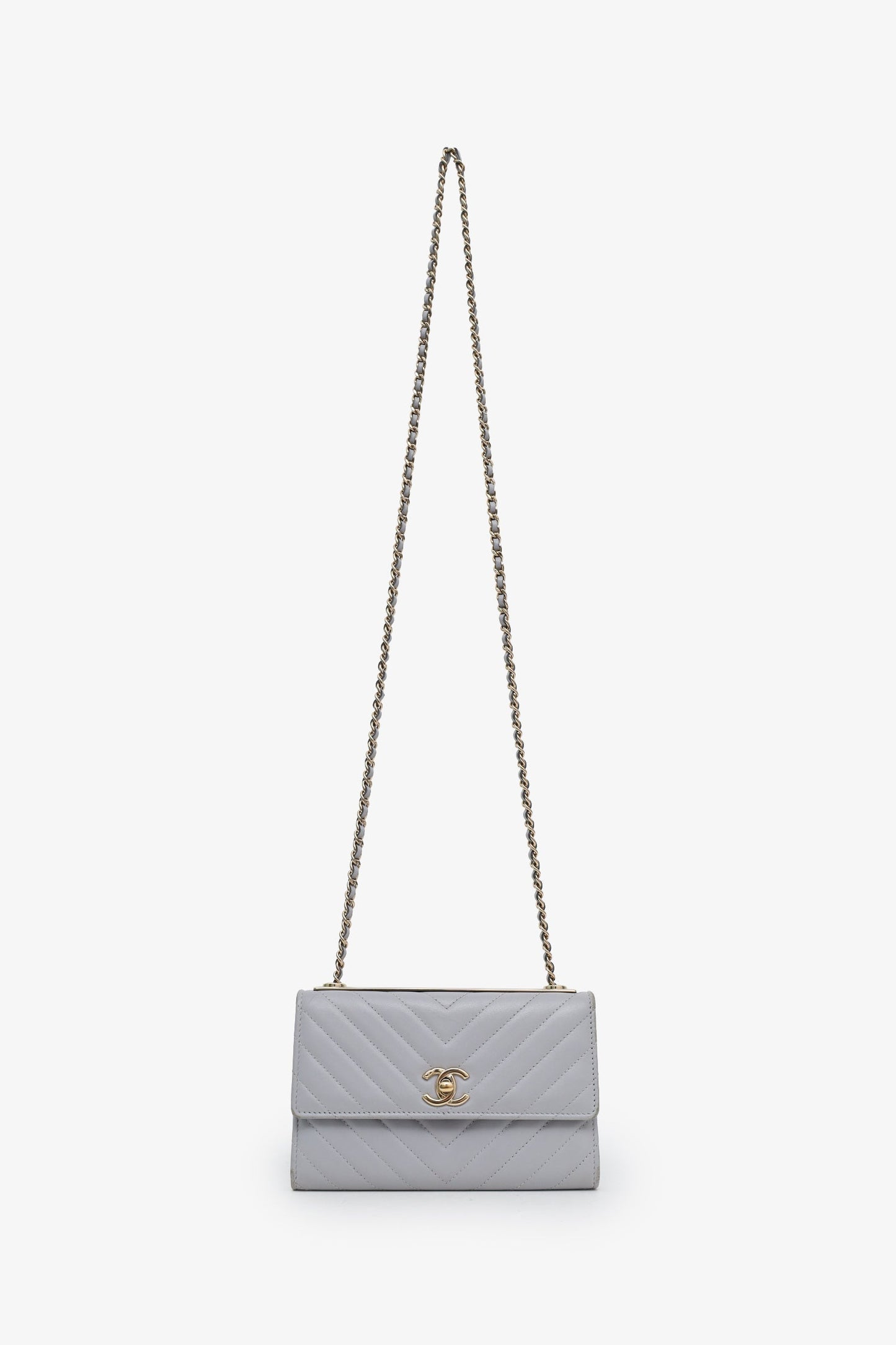Chanel™ 2018 Grey Lambskin Chevron Quilted "Trendy" Wallet on Chain