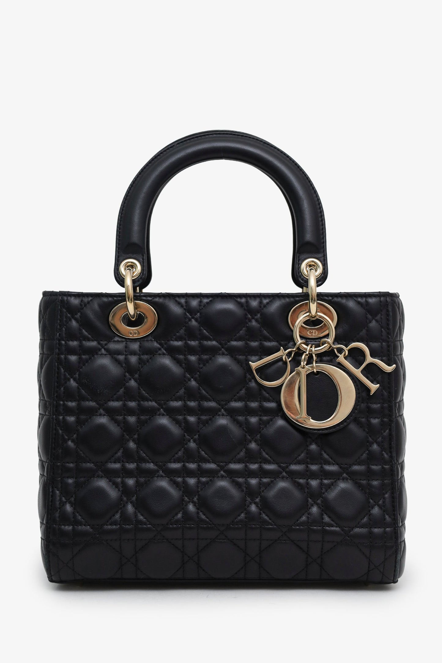 Christian Dior 2025 Black Cannage Lambskin Medium Lady Dior Bag With Strap