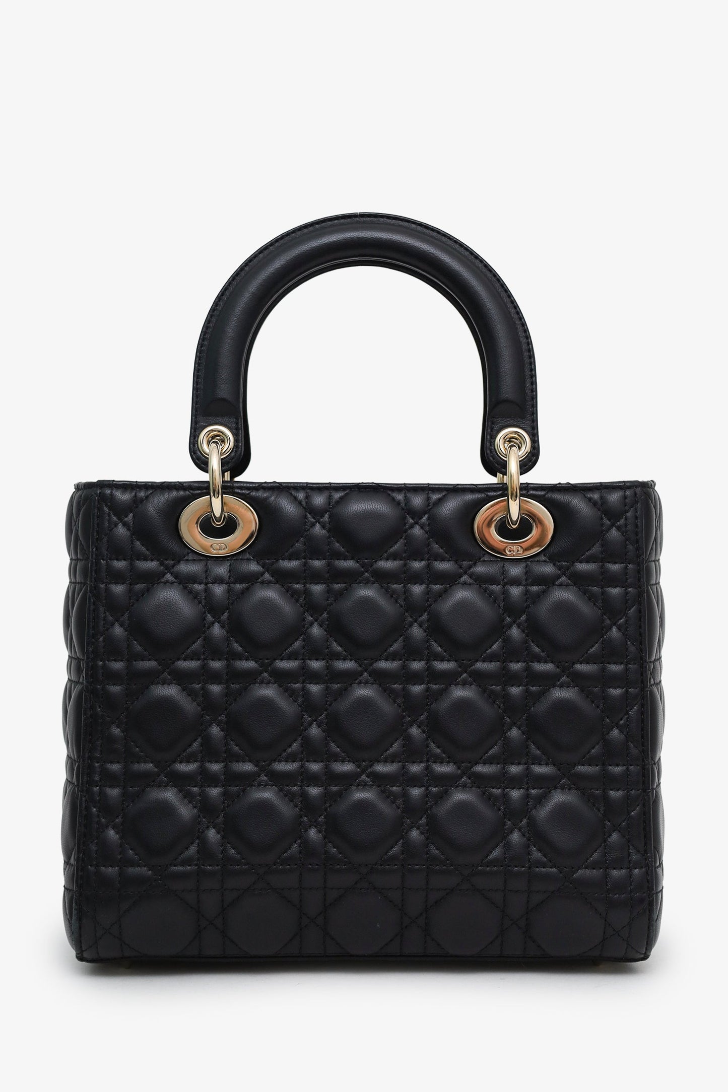 Christian Dior 2025 Black Cannage Lambskin Medium Lady Dior Bag With Strap