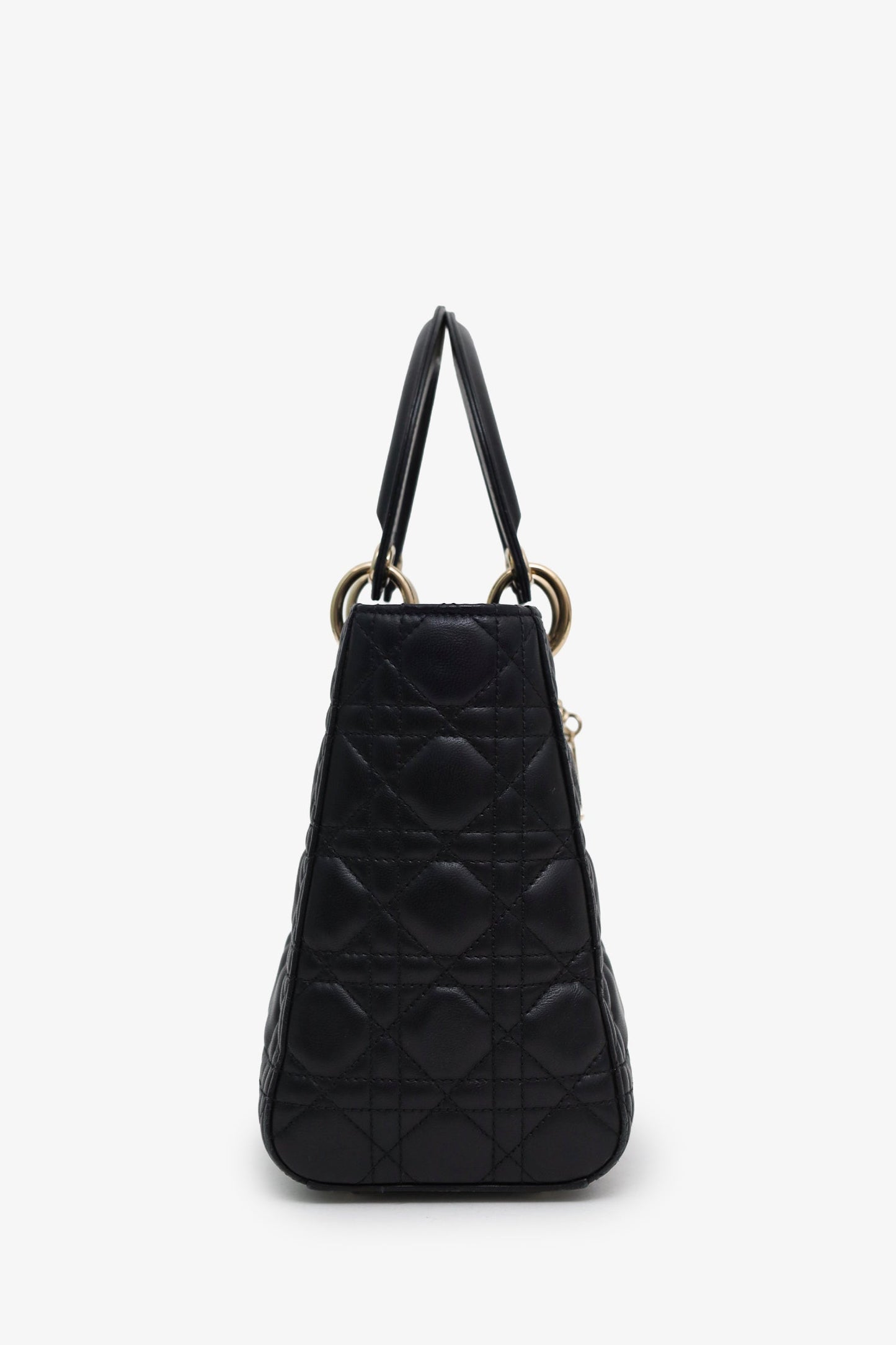 Christian Dior 2025 Black Cannage Lambskin Medium Lady Dior Bag With Strap