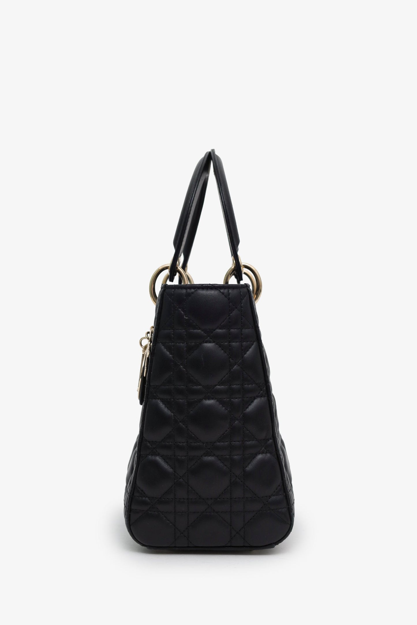Christian Dior 2025 Black Cannage Lambskin Medium Lady Dior Bag With Strap