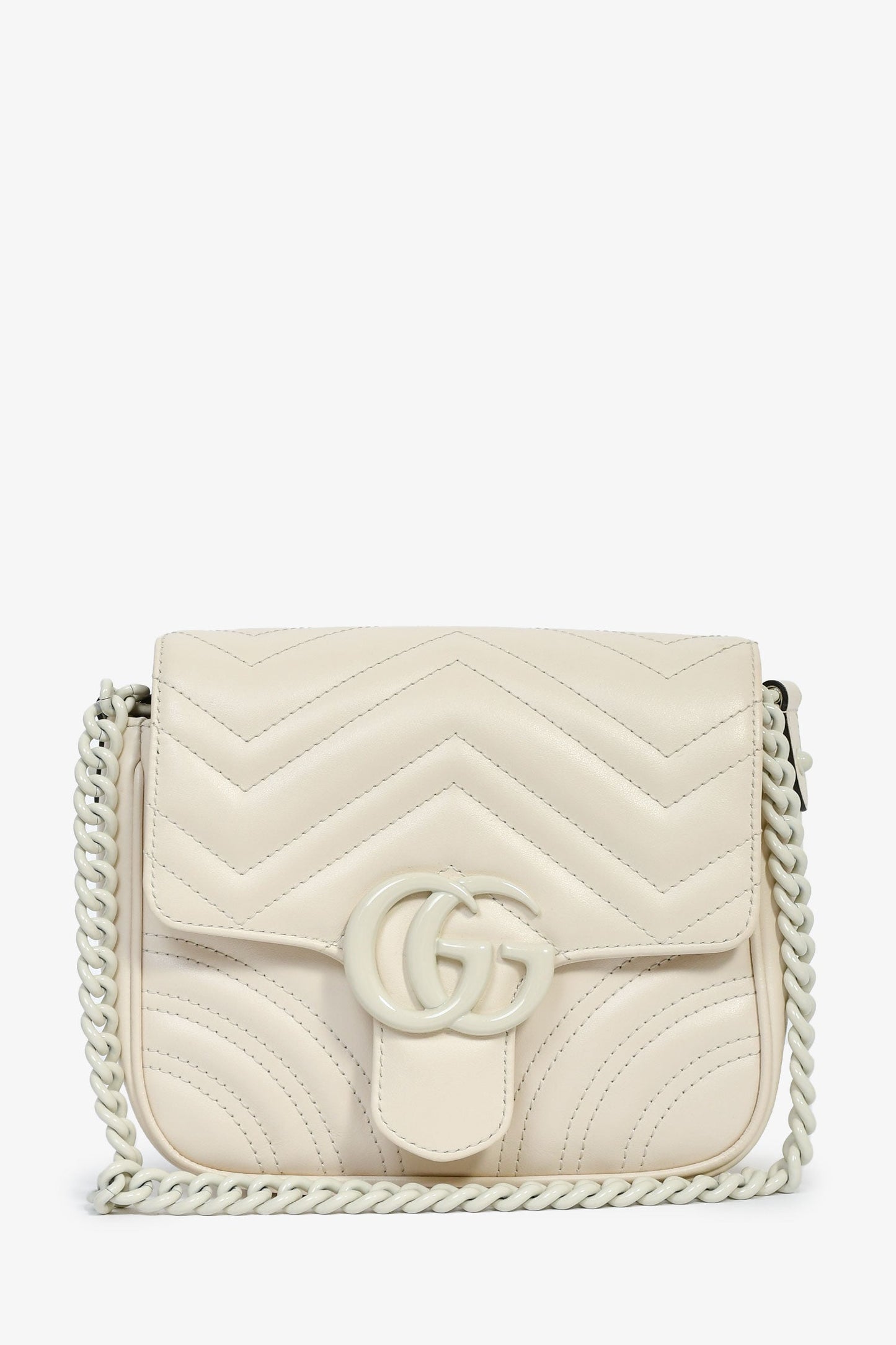 Gucci 2023 Cream Chevron Leather Monochrome Marmont Bag