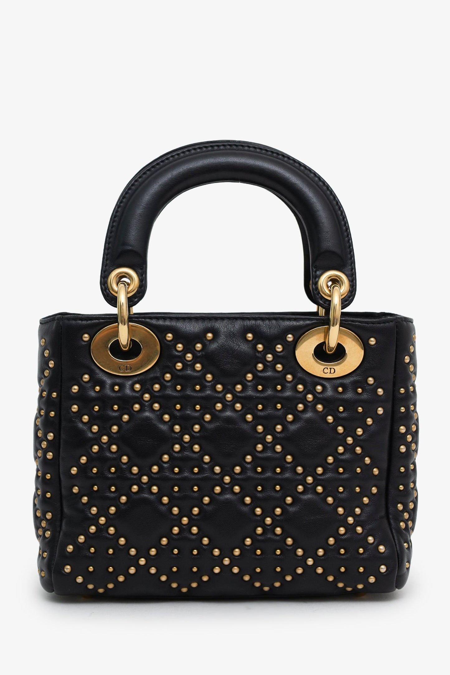 Christian Dior 2017 Black Leather Studded Supple Mini Lady Dior With Strap