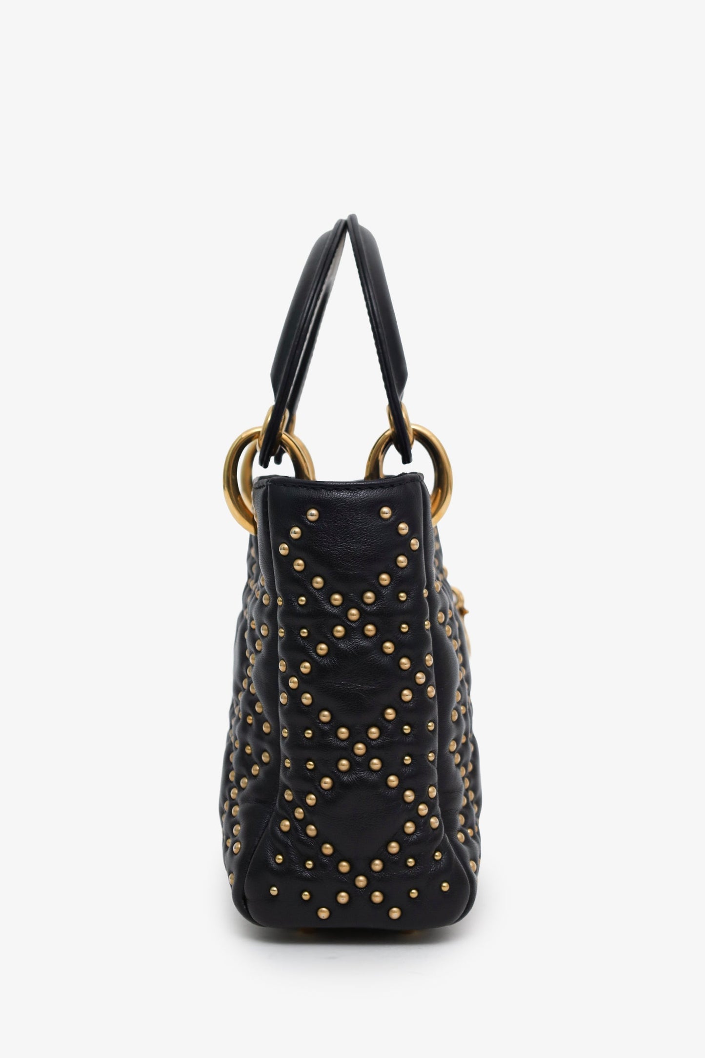 Christian Dior 2017 Black Leather Studded Supple Mini Lady Dior With Strap