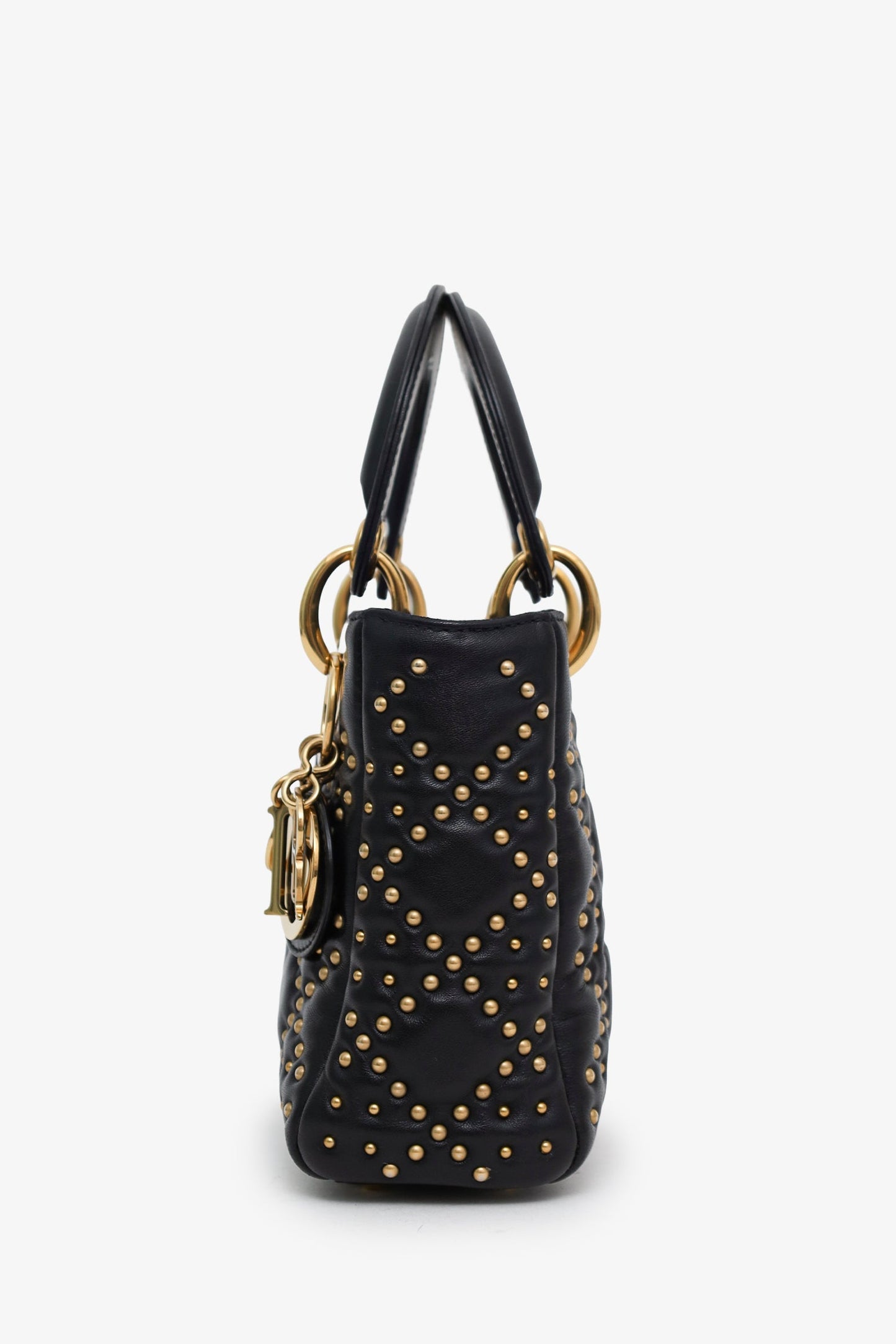 Christian Dior 2017 Black Leather Studded Supple Mini Lady Dior With Strap