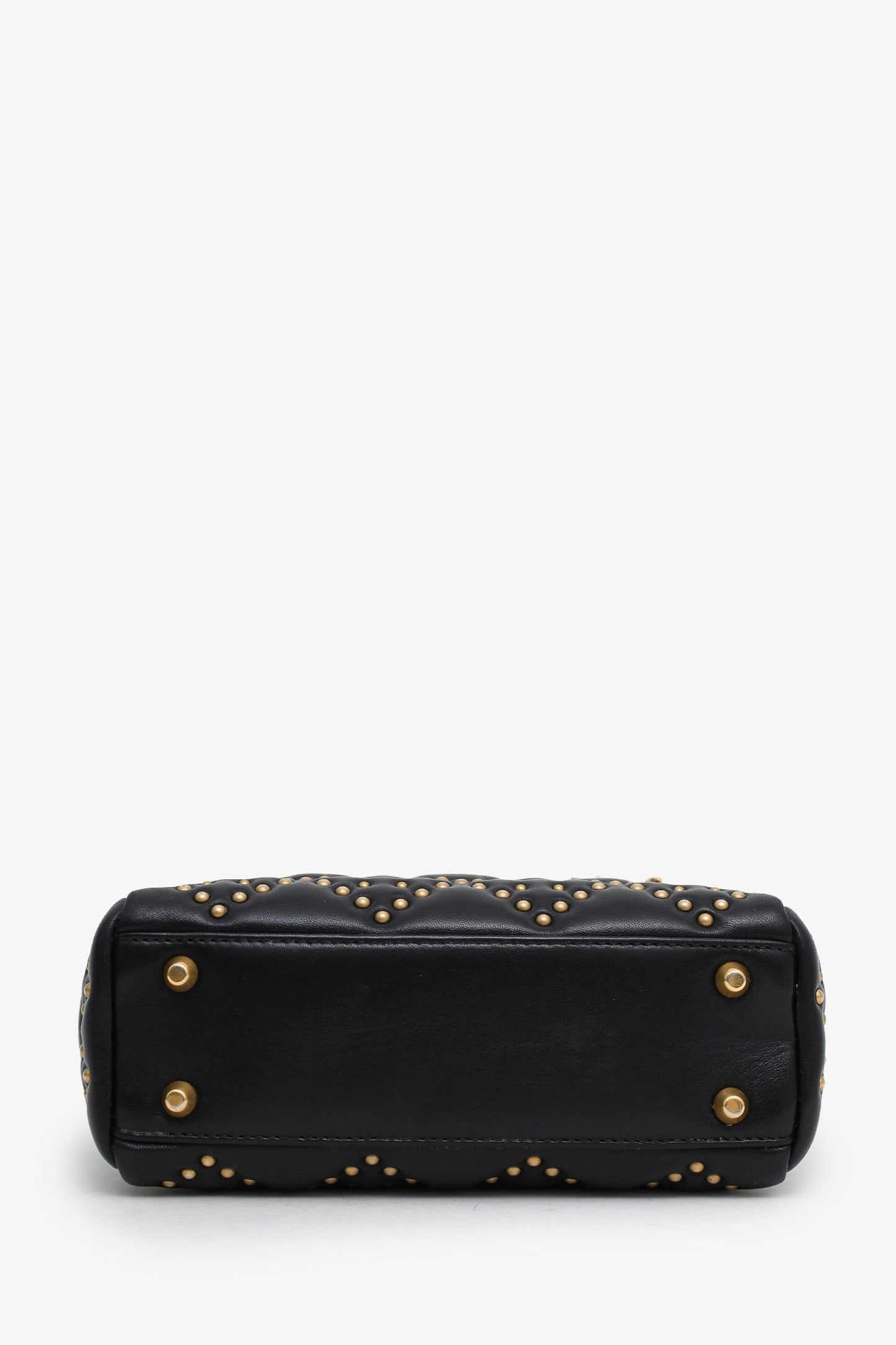 Christian Dior 2017 Black Leather Studded Supple Mini Lady Dior With Strap