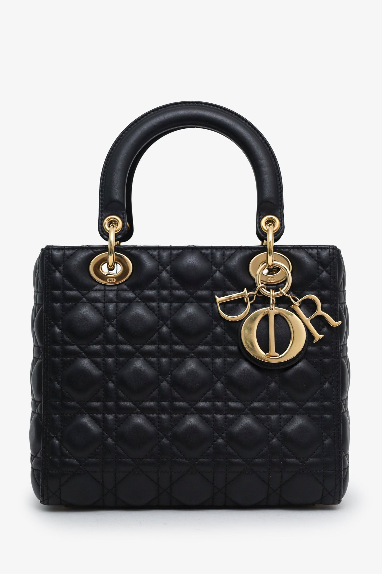 Christian Dior 2019 Black Cannage Lambskin Medium Lady Dior Bag With Strap