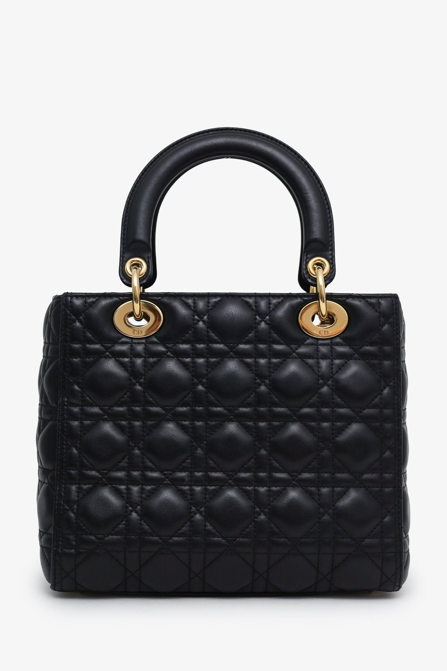 Christian Dior 2019 Black Cannage Lambskin Medium Lady Dior Bag With Strap