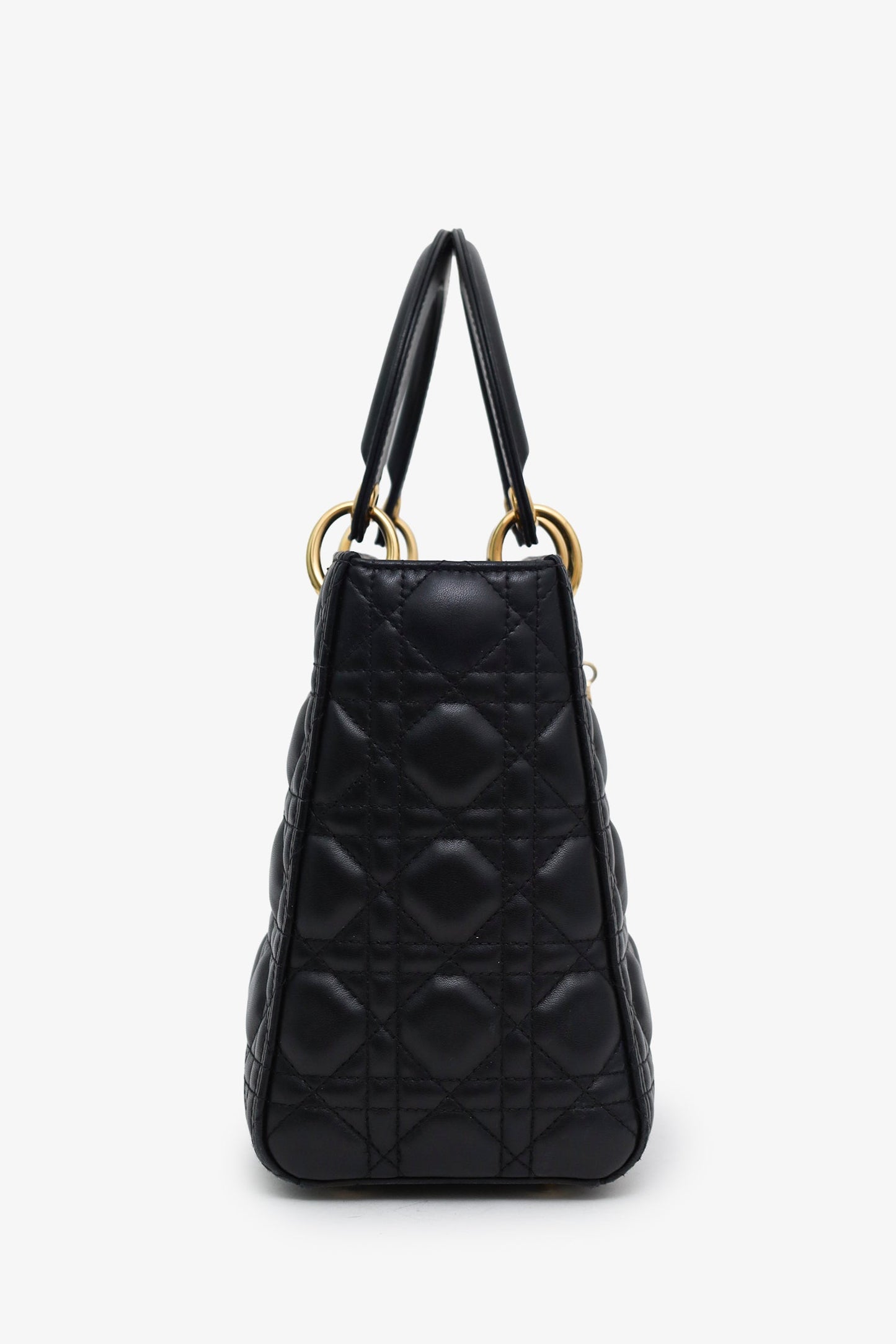 Christian Dior 2019 Black Cannage Lambskin Medium Lady Dior Bag With Strap