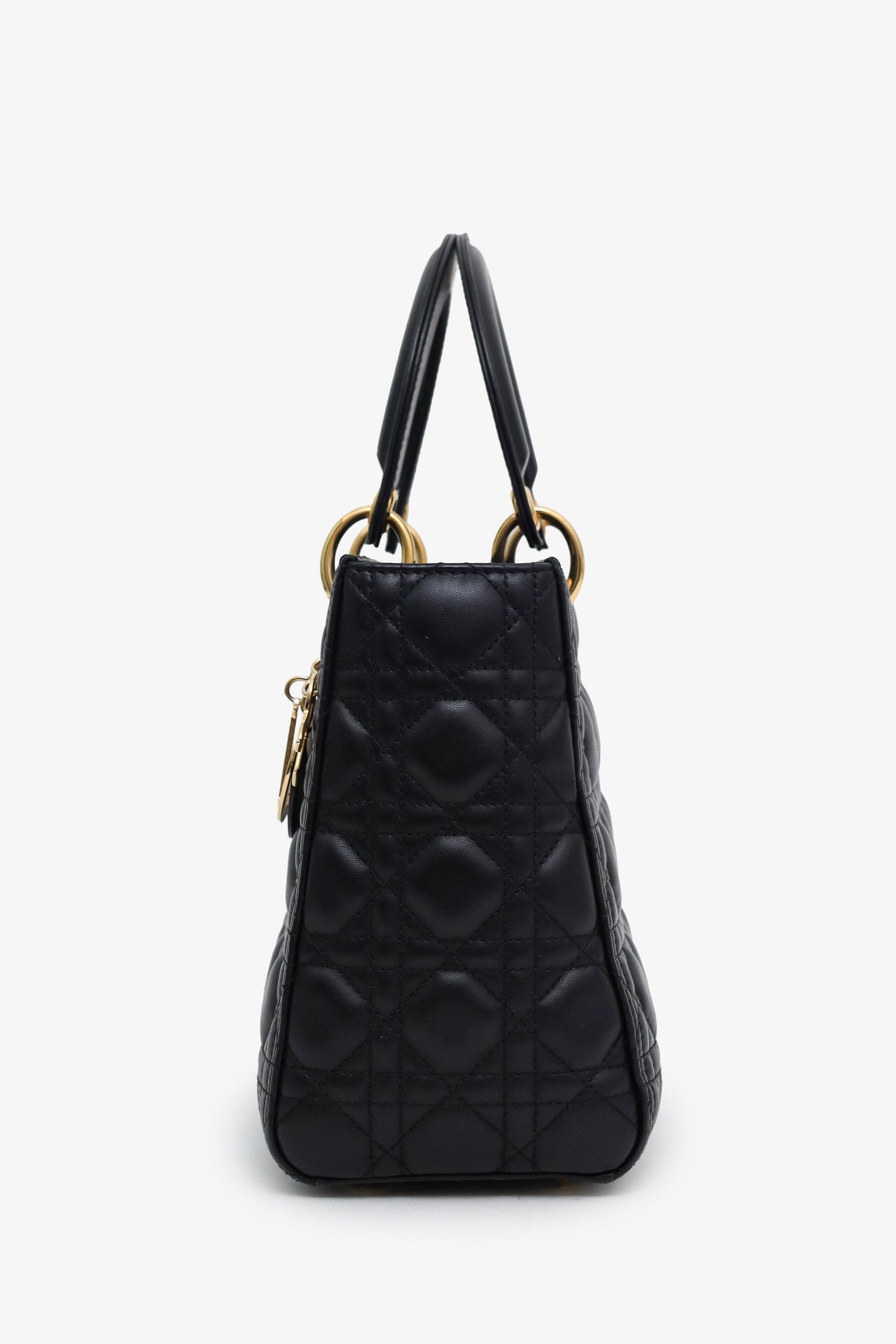 Christian Dior 2019 Black Cannage Lambskin Medium Lady Dior Bag With Strap