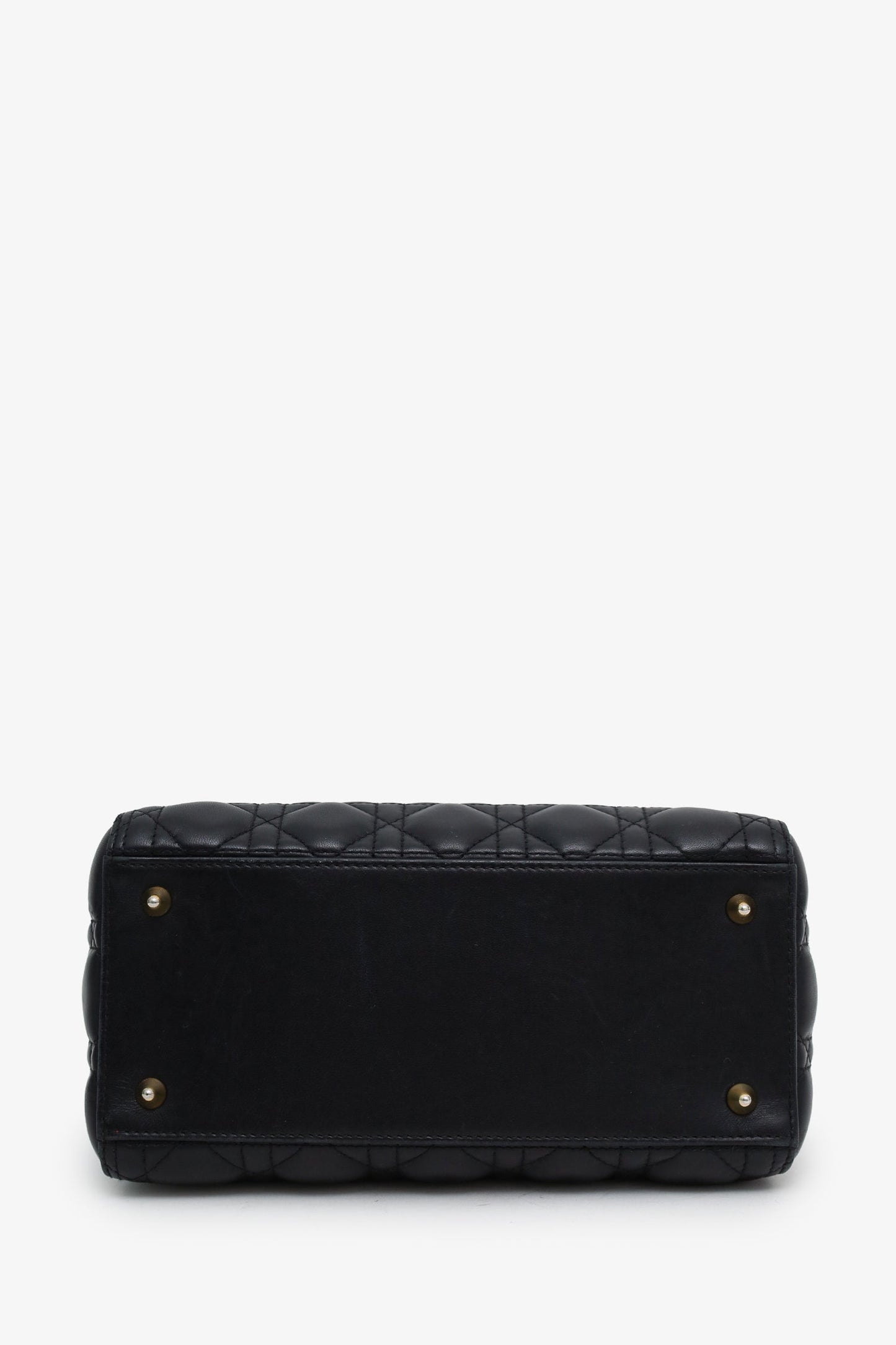 Christian Dior 2019 Black Cannage Lambskin Medium Lady Dior Bag With Strap