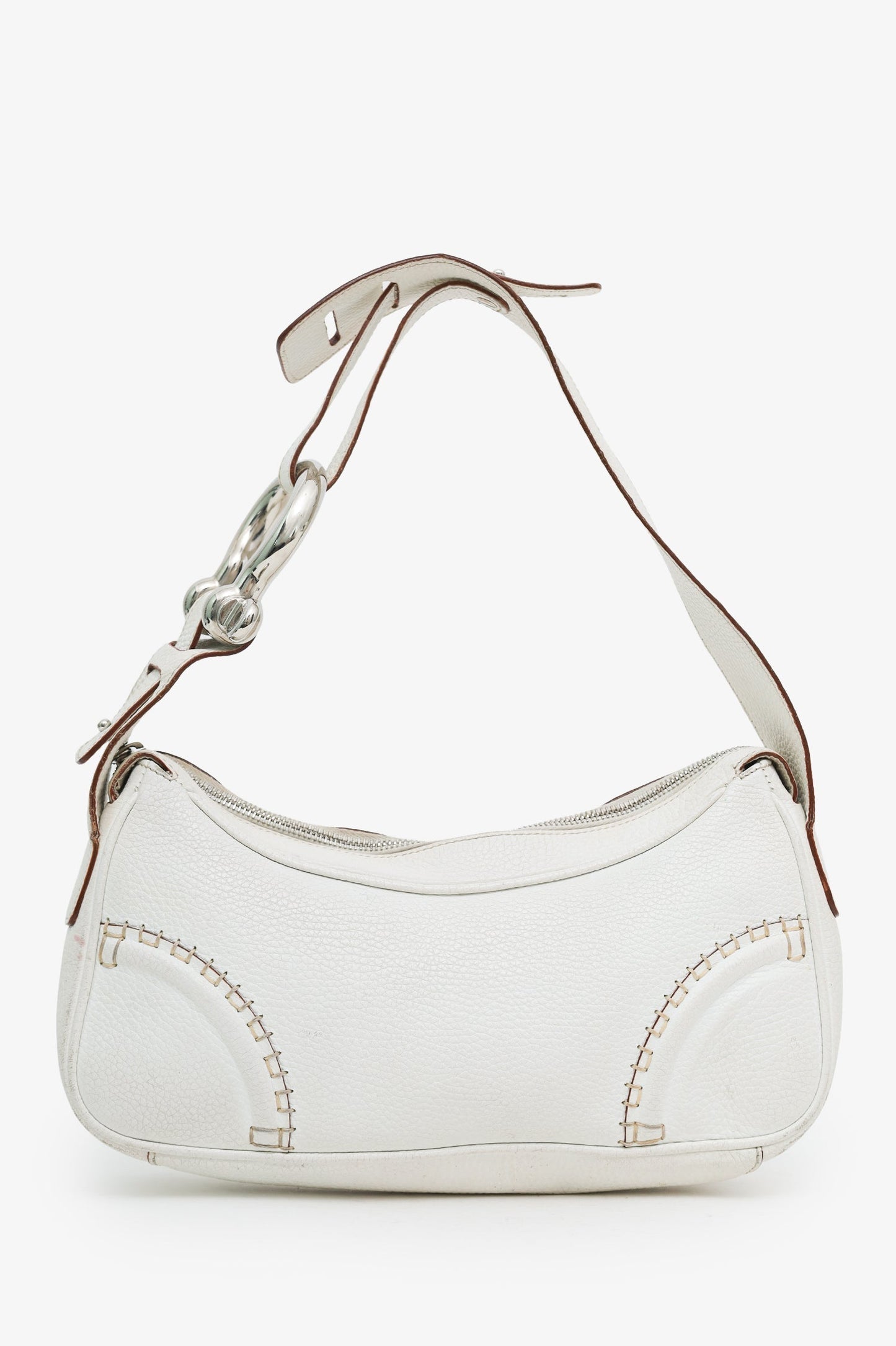 Burberry White Leather Silver Buckle Shoulder Bag