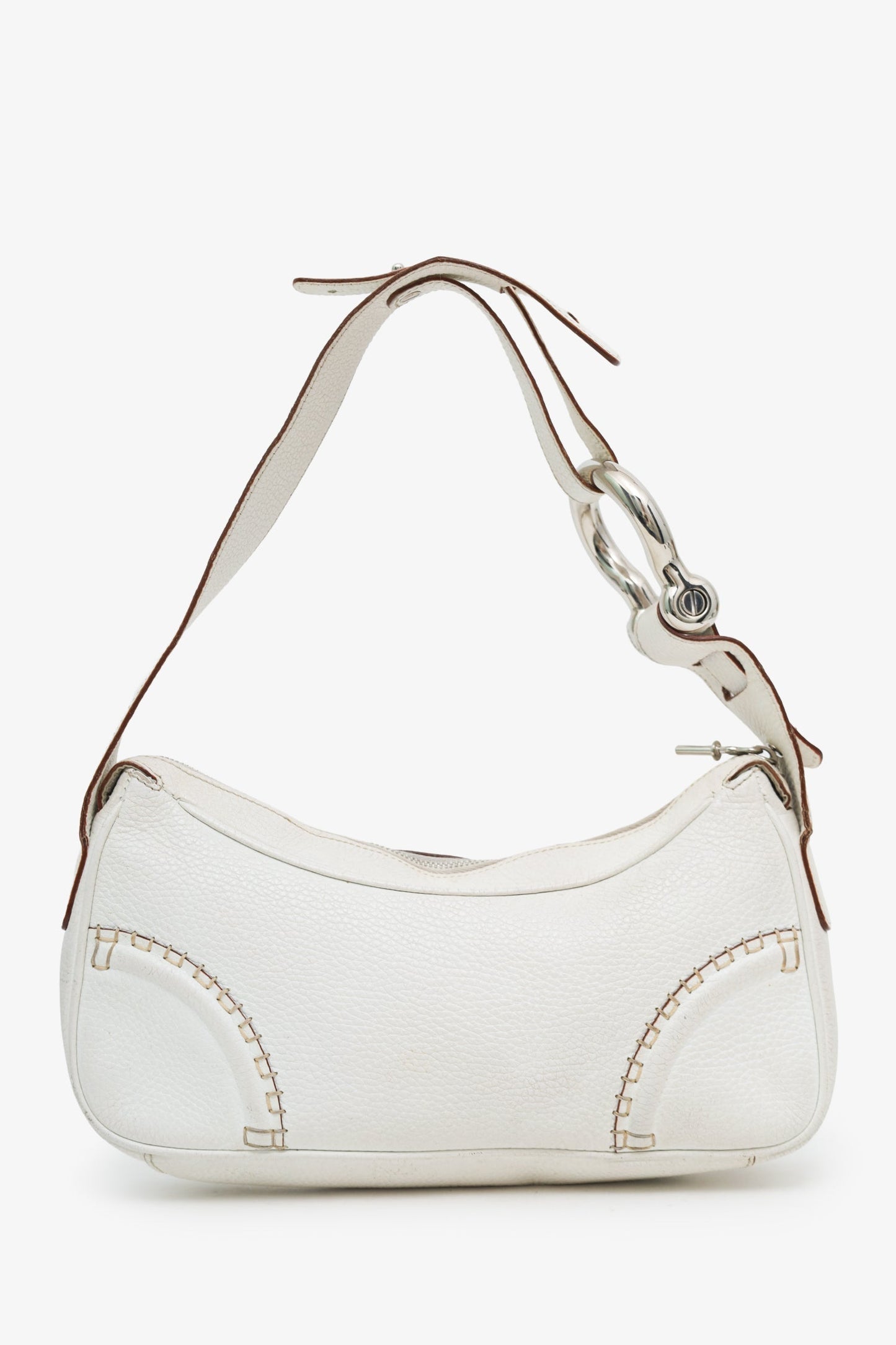 Burberry White Leather Silver Buckle Shoulder Bag
