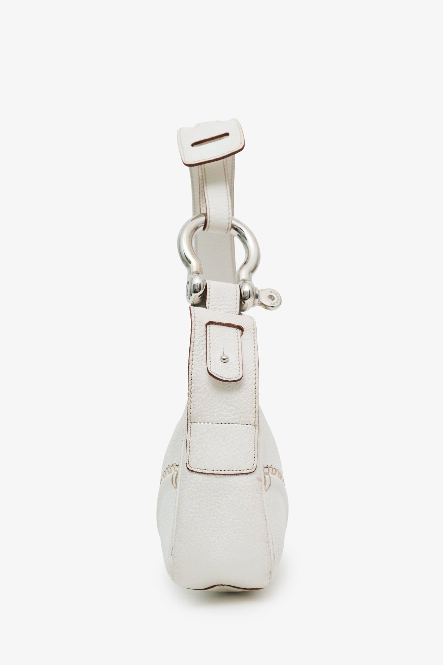 Burberry White Leather Silver Buckle Shoulder Bag