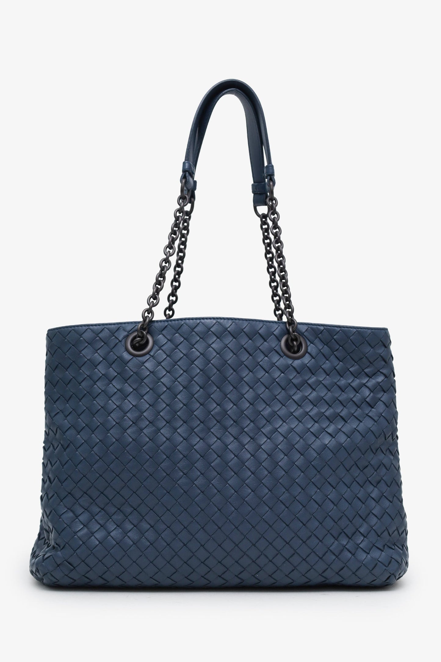 Bottega Veneta Blue Intrecciato Chain Medium Tote Bag