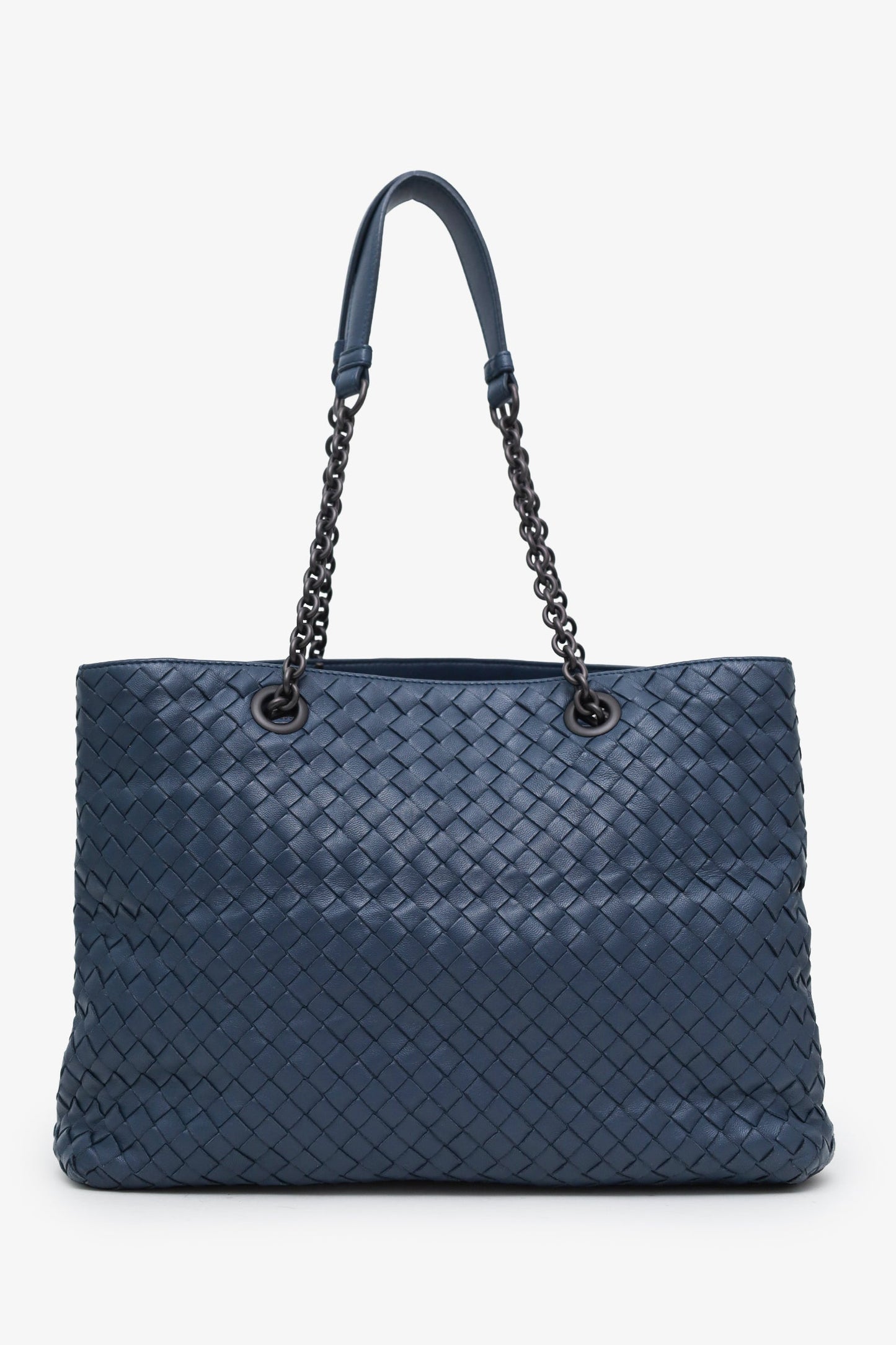 Bottega Veneta Blue Intrecciato Chain Medium Tote Bag