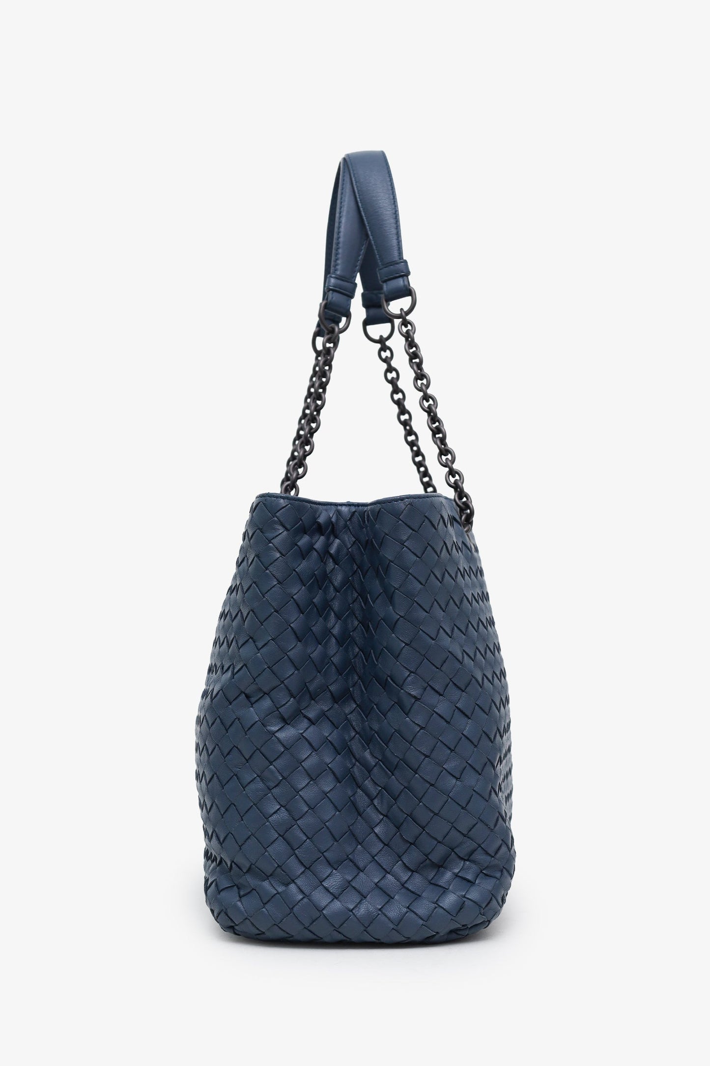 Bottega Veneta Blue Intrecciato Chain Medium Tote Bag