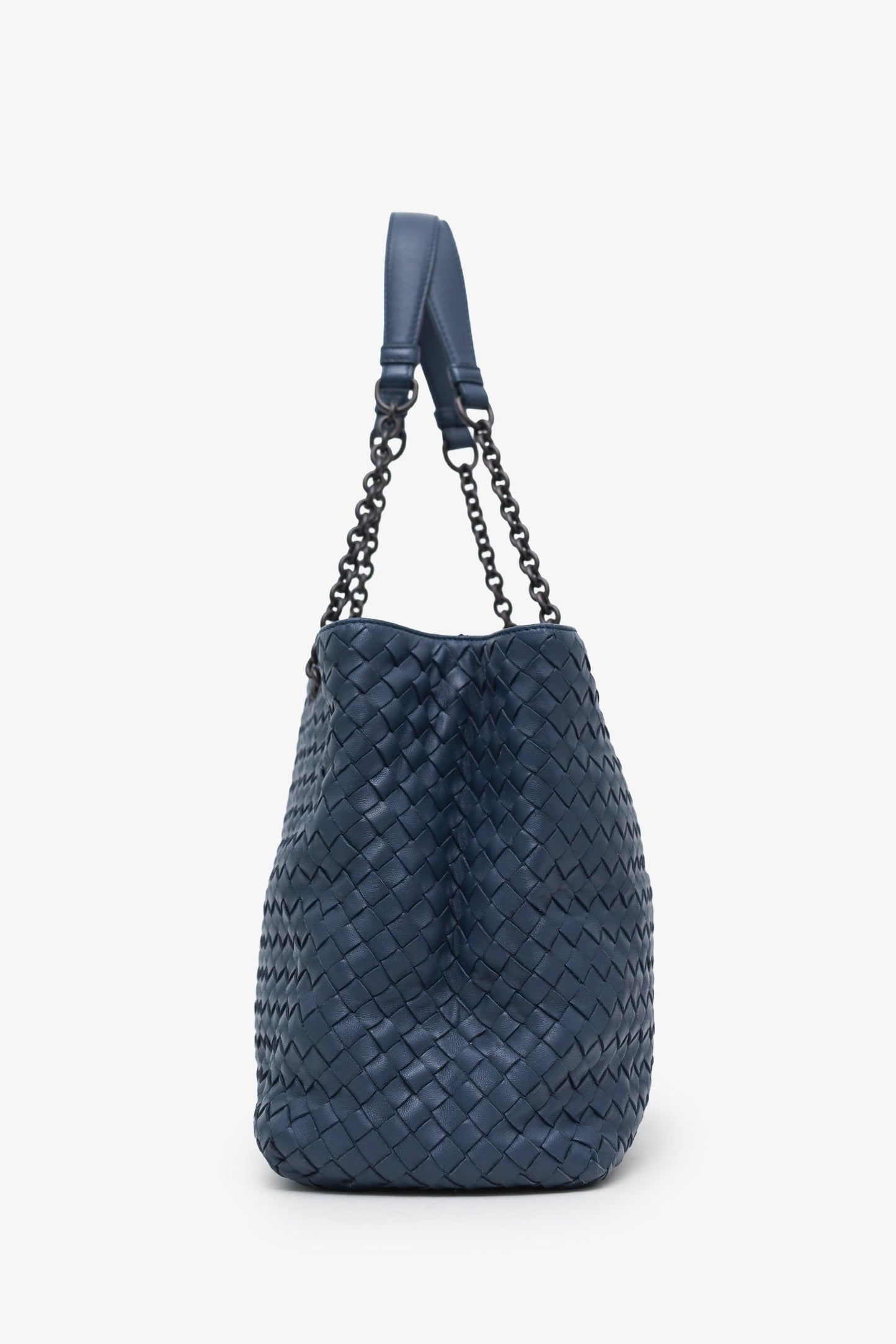 Bottega Veneta Blue Intrecciato Chain Medium Tote Bag