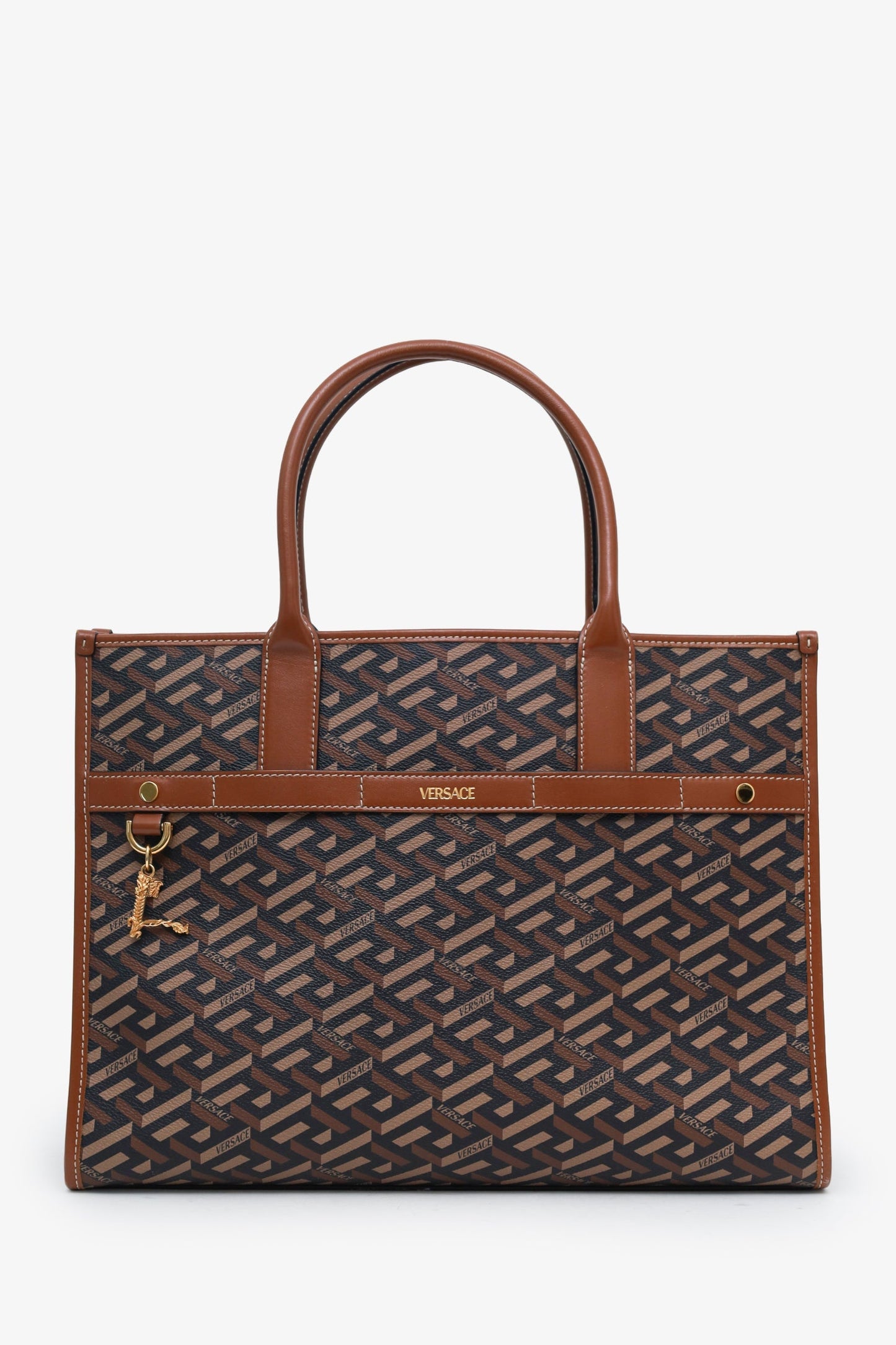Versace Brown Saffiano Leather Shoulder Bag With Strap