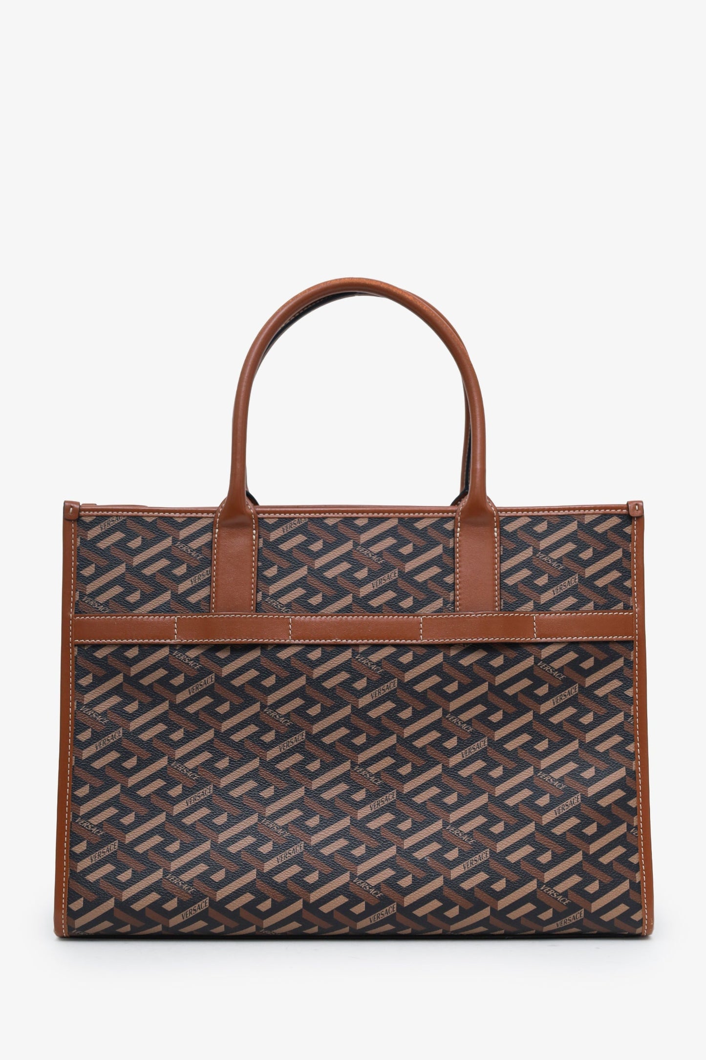 Versace Brown Saffiano Leather Shoulder Bag With Strap