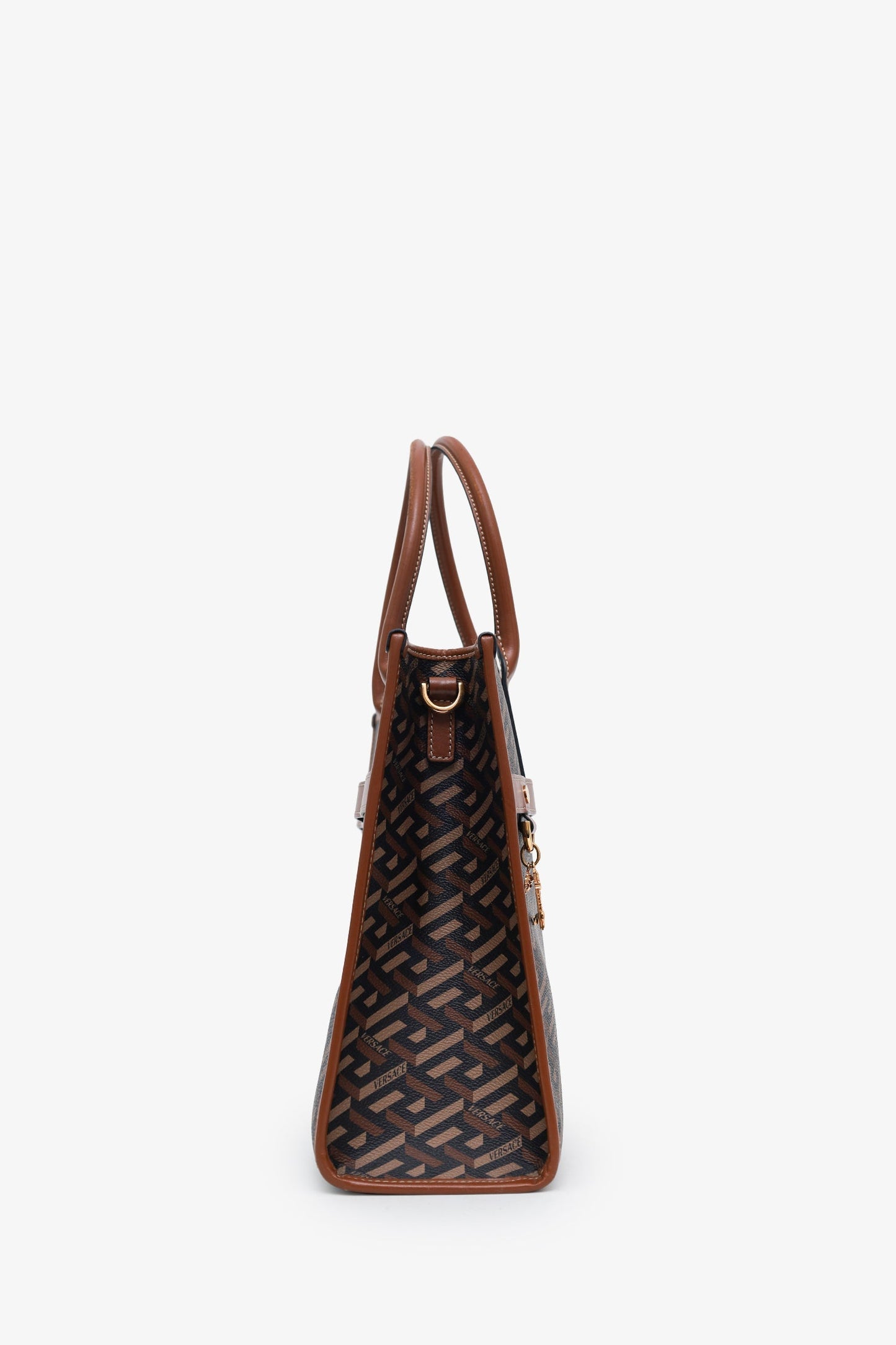 Versace Brown Saffiano Leather Shoulder Bag With Strap