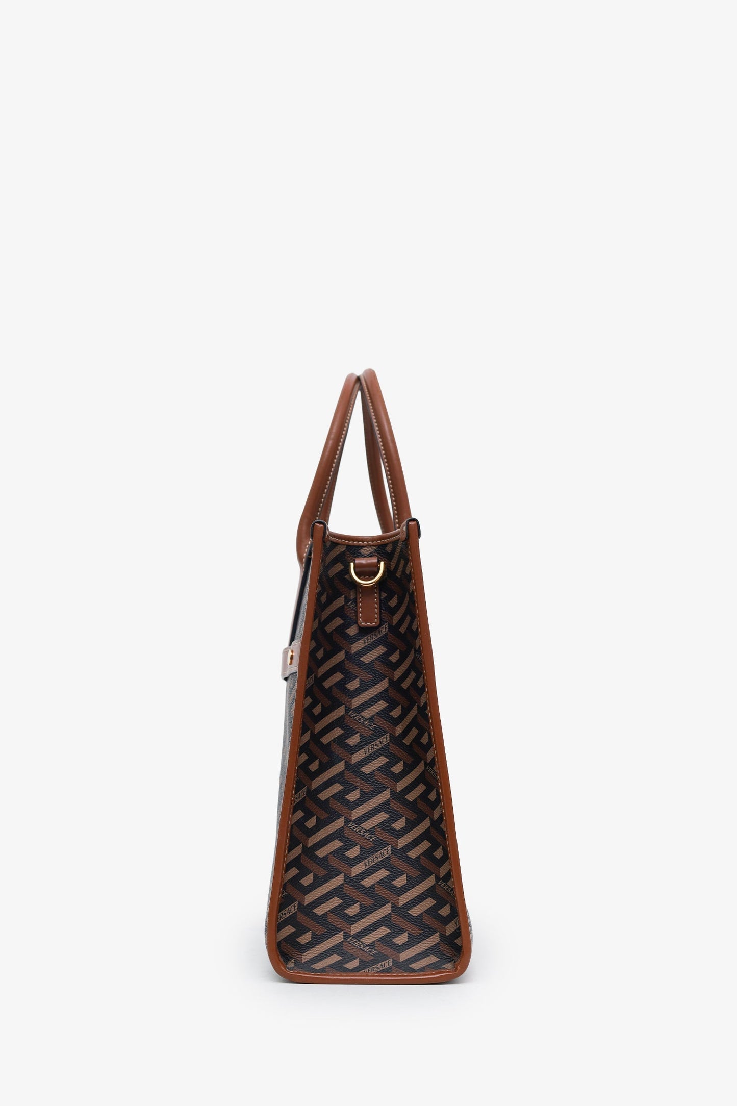 Versace Brown Saffiano Leather Shoulder Bag With Strap