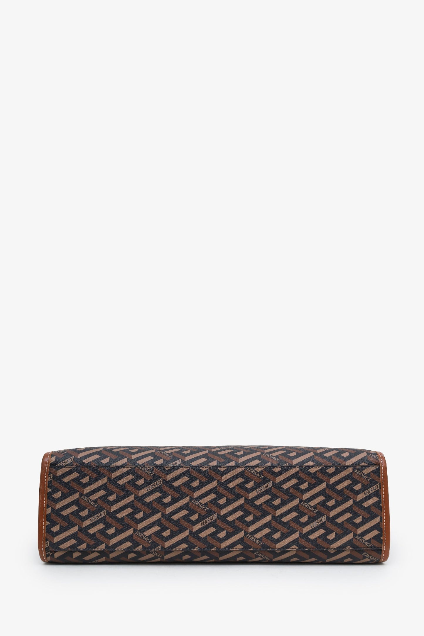 Versace Brown Saffiano Leather Shoulder Bag With Strap