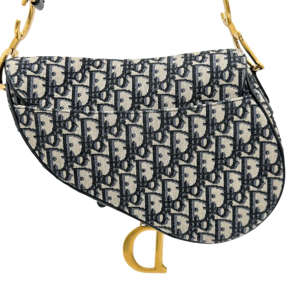 Dior Saddle Bag Oblique Canvas Leather 2way Shoulder Bag