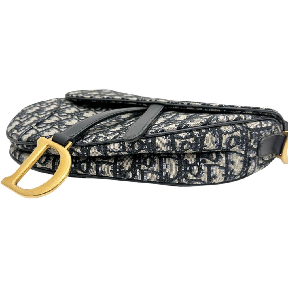 Dior Saddle Bag Oblique Canvas Leather 2way Shoulder Bag