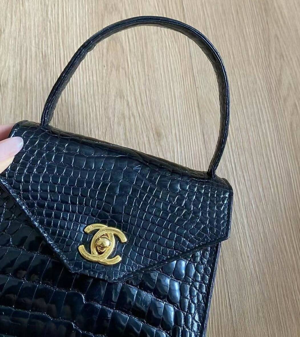 Chanel  Black Crocodile Top Handle Kelly Bag