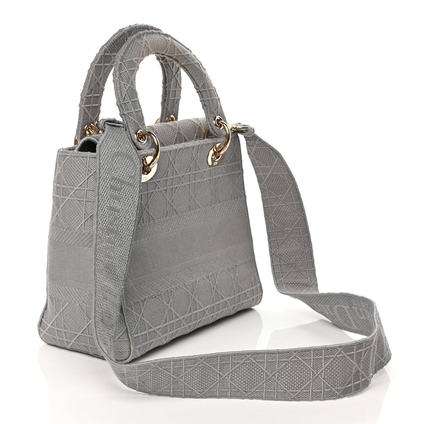 Christian Dior Canvas Embroidered Cannage Lady D-Lite Gray