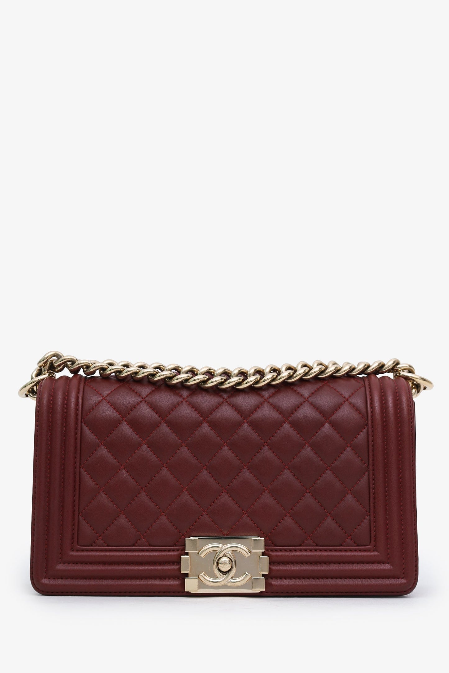 Chanel™ 2022 Burgundy Lambskin Medium Boy Bag GHW