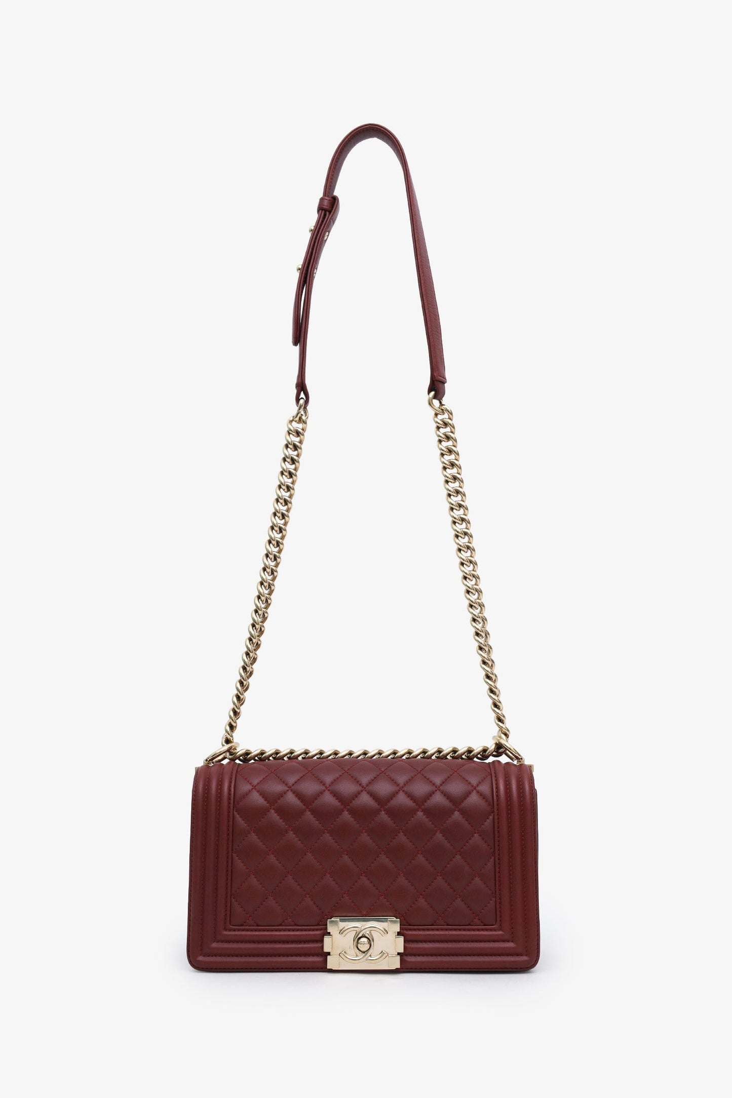 Chanel™ 2022 Burgundy Lambskin Medium Boy Bag GHW