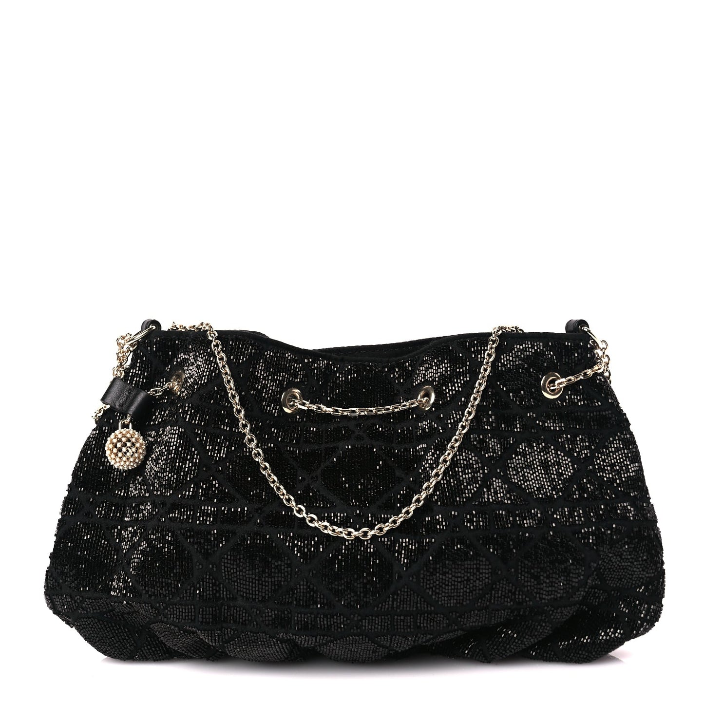 Christian Dior Embroidered Beaded Dream Bucket Bag  Black