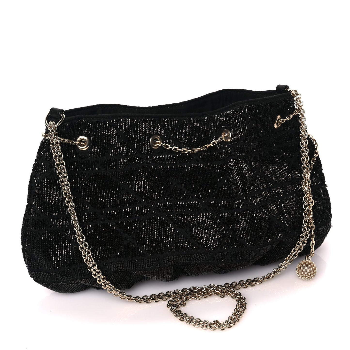 Christian Dior Embroidered Beaded Dream Bucket Bag  Black