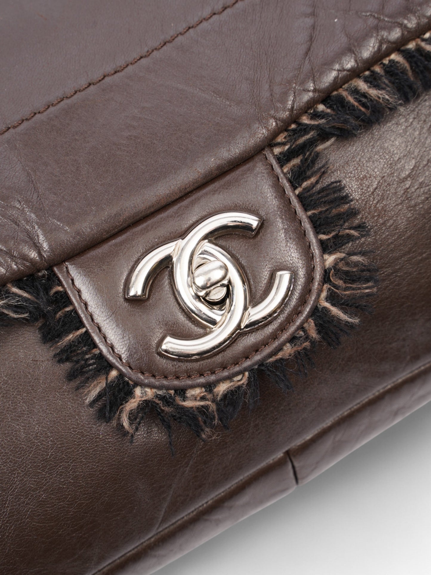 Chanel Funny Tweed Flap Bag Brown Lambskin Leather