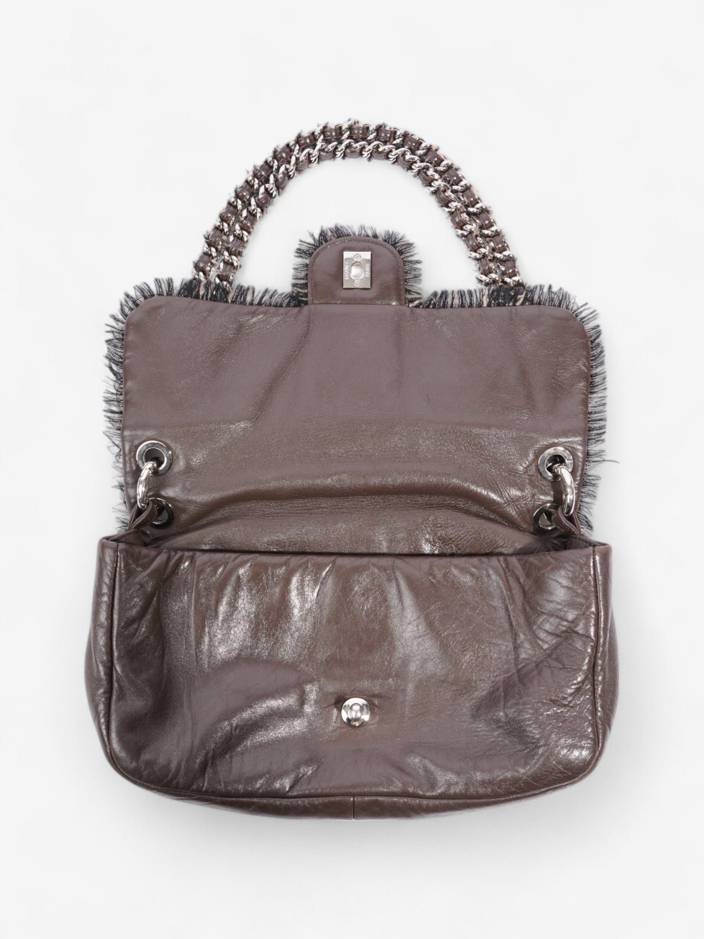 Chanel Funny Tweed Flap Bag Brown Lambskin Leather