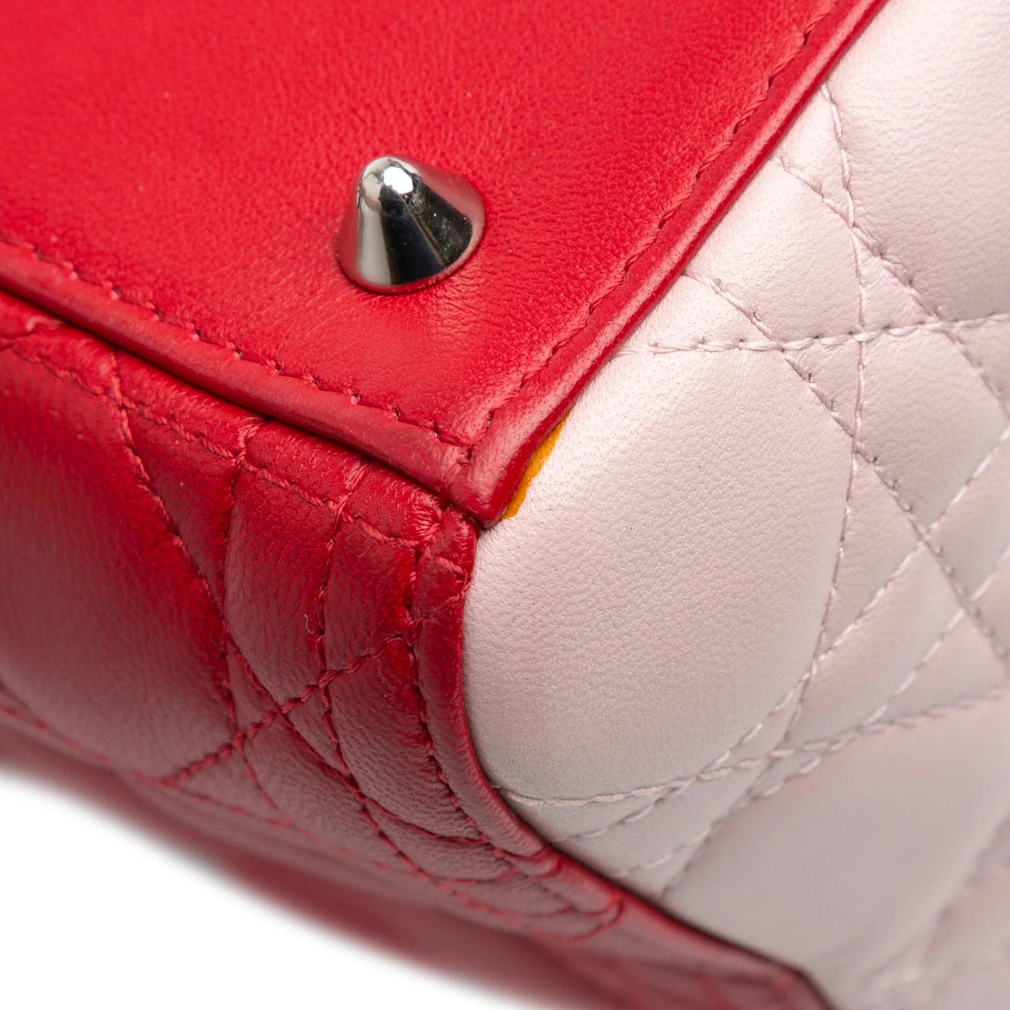Red Dior Medium Tricolor Lambskin Cannage Lady Dior Satchel