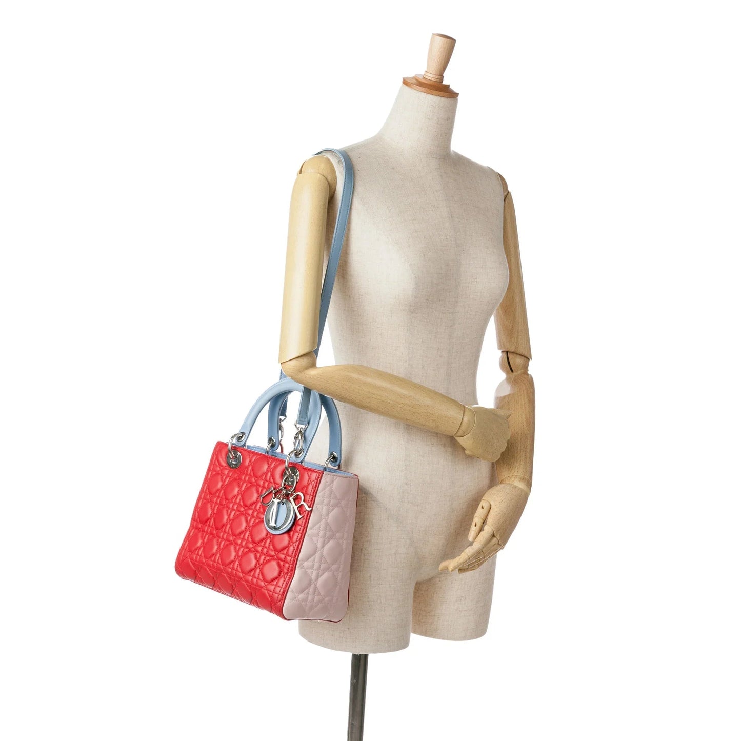 Red Dior Medium Tricolor Lambskin Cannage Lady Dior Satchel