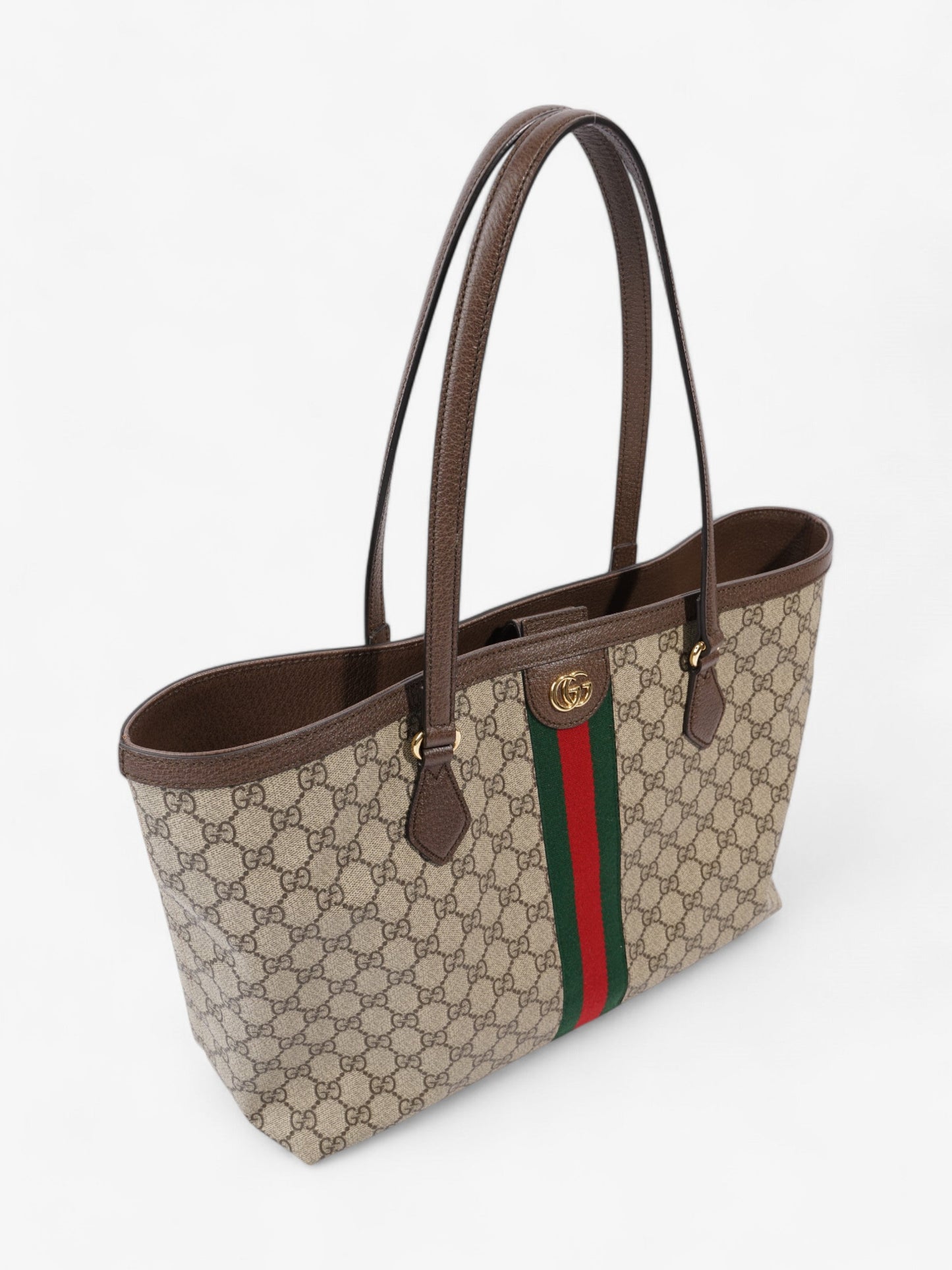 Gucci Ophelia Tote GG Supreme / Brown / Green Coated Canvas Medium