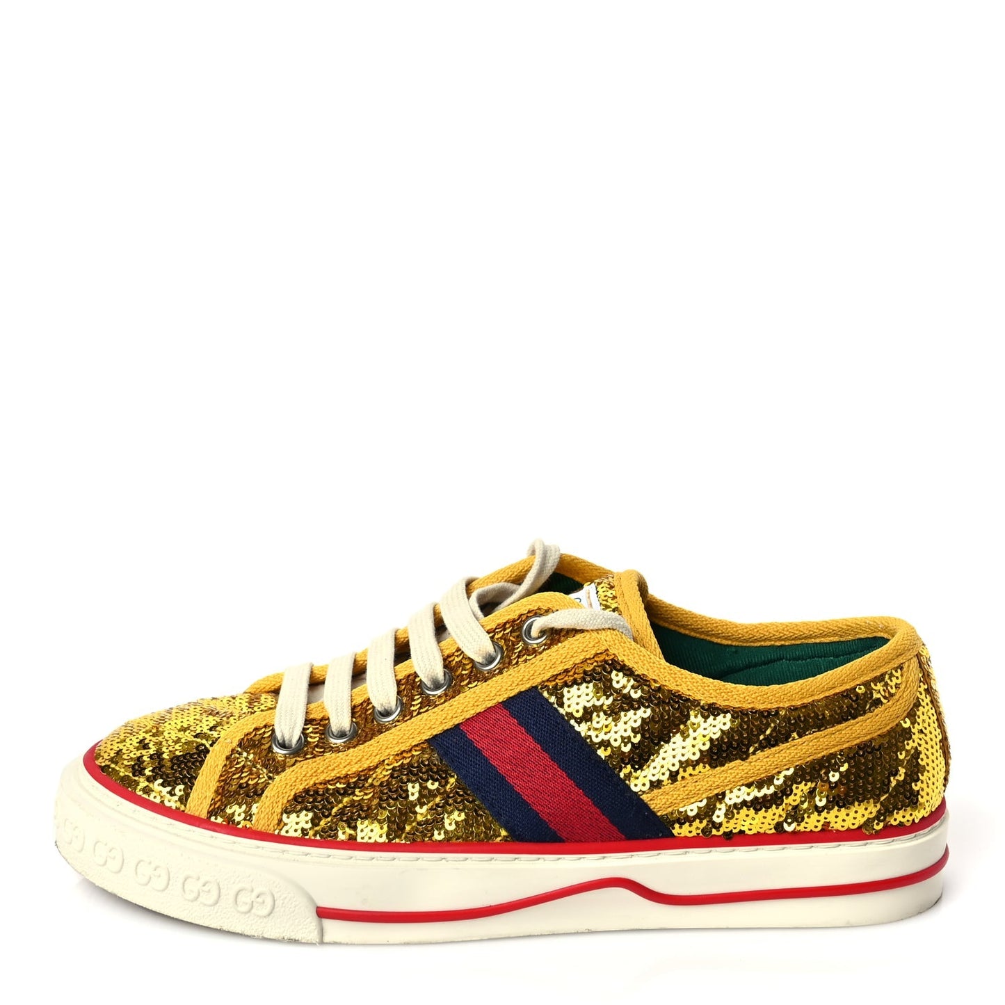 Gucci Sequin Web Matelasse Womens 1977 Tennis Sneakers 36 Gold Yellow