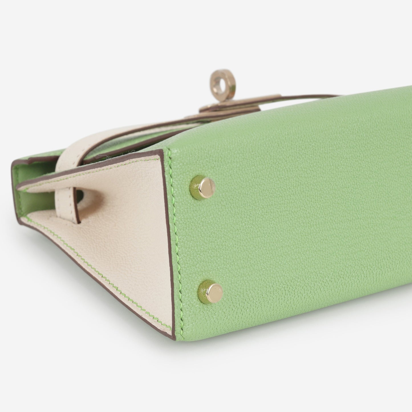 Hermès HSS Mini Kelly 20 - Vert Criquet / Craie Chevre | Permabrass Hardware