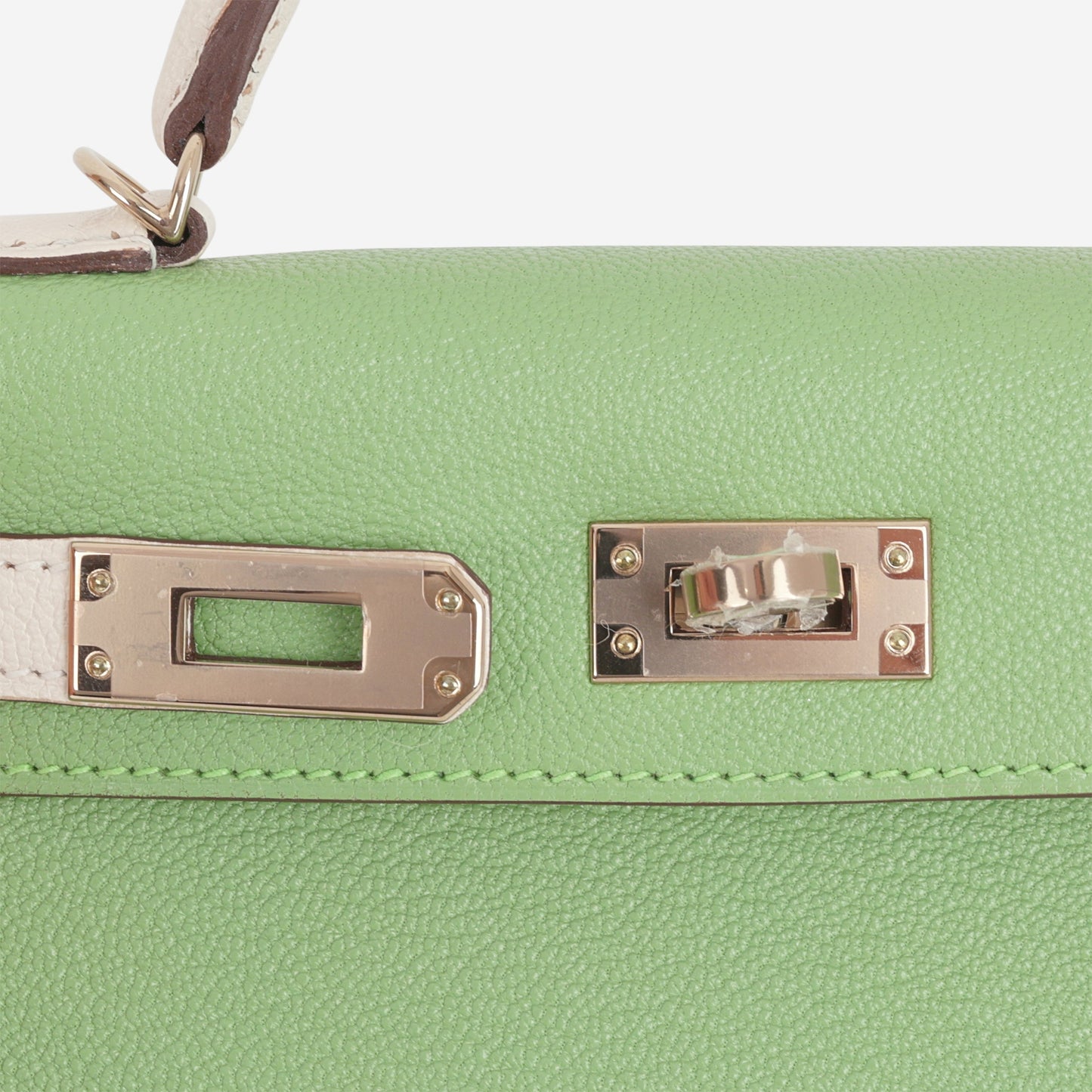 Hermès HSS Mini Kelly 20 - Vert Criquet / Craie Chevre | Permabrass Hardware