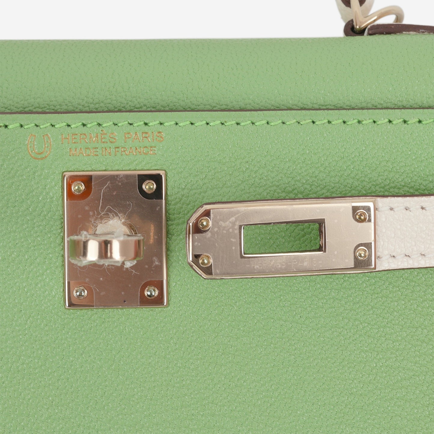Hermès HSS Mini Kelly 20 - Vert Criquet / Craie Chevre | Permabrass Hardware