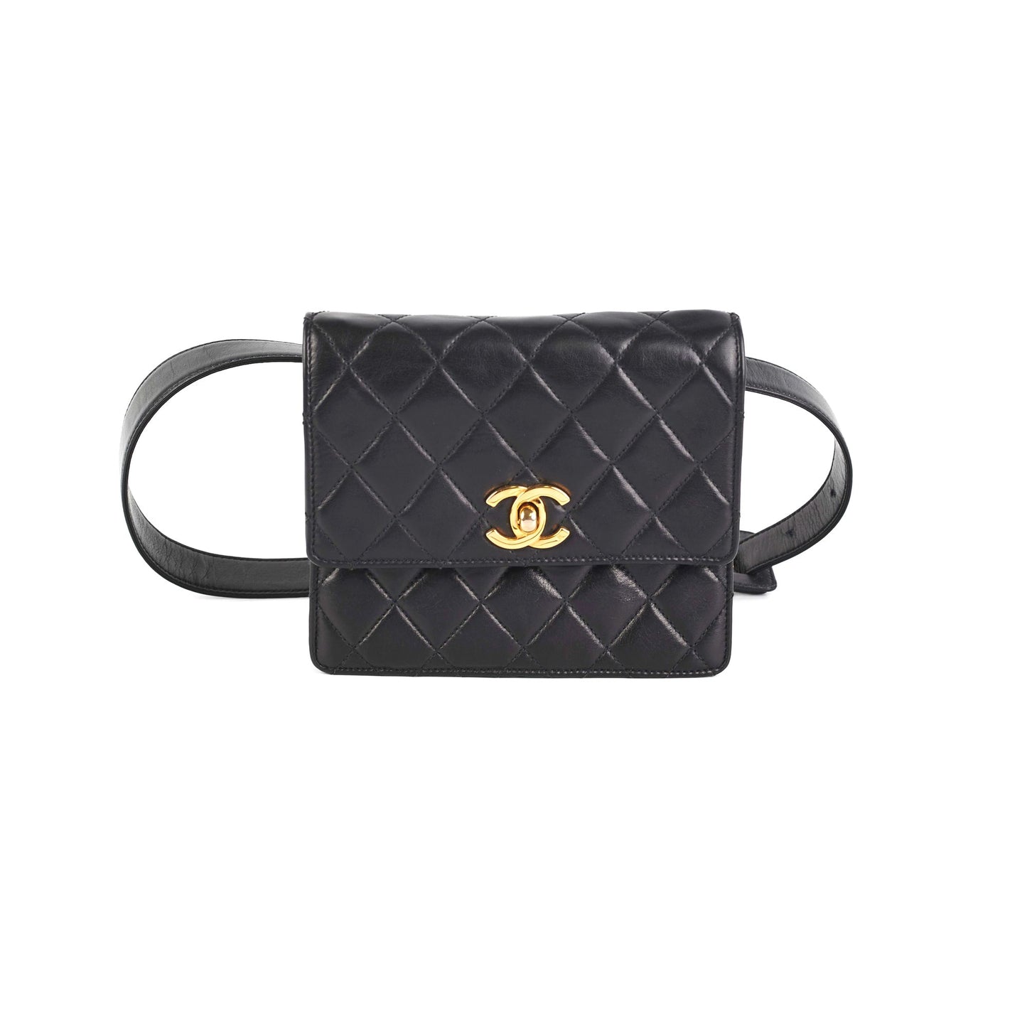 Chanel  Square Mini Black Lambskin Belt Bag Size 70