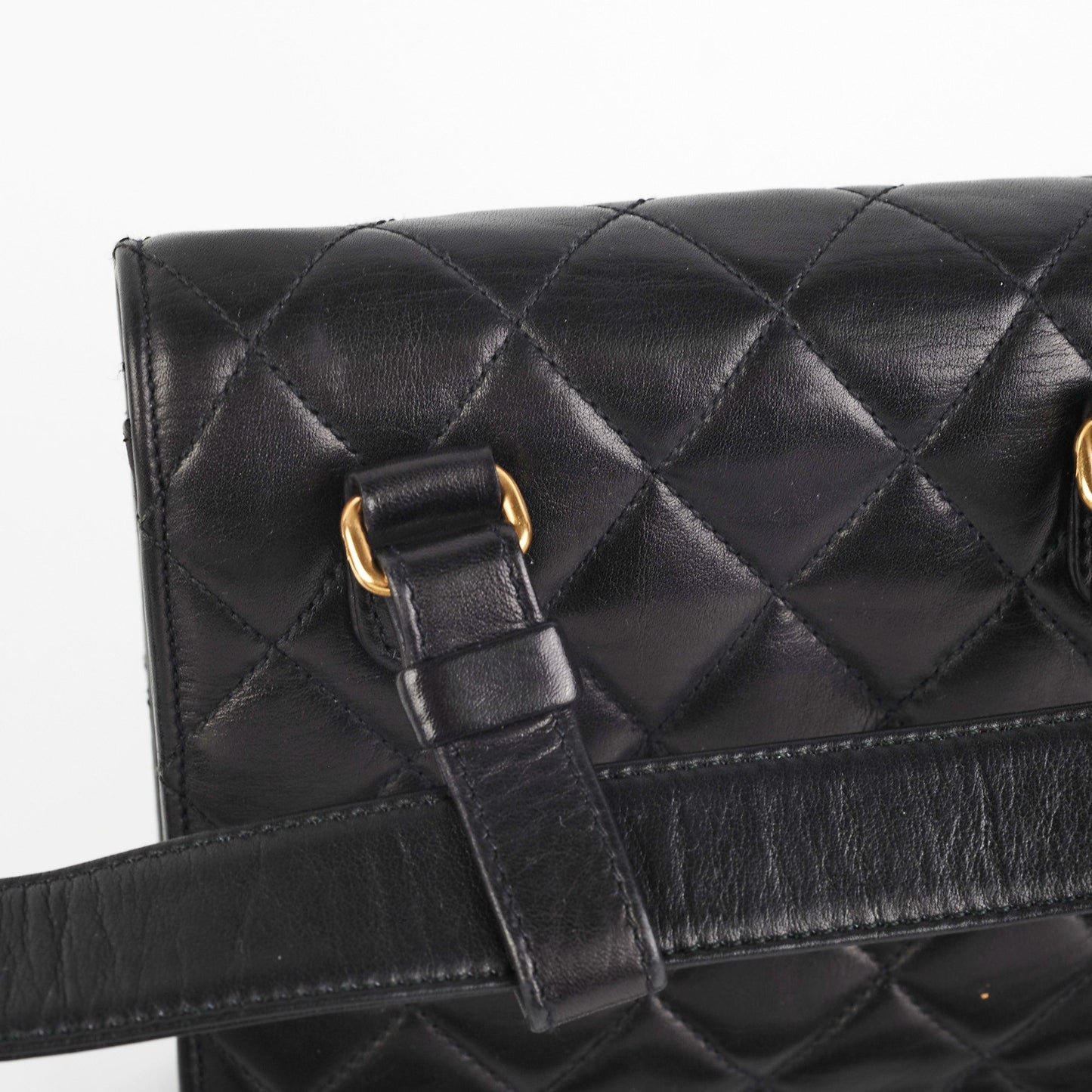 Chanel  Square Mini Black Lambskin Belt Bag Size 70