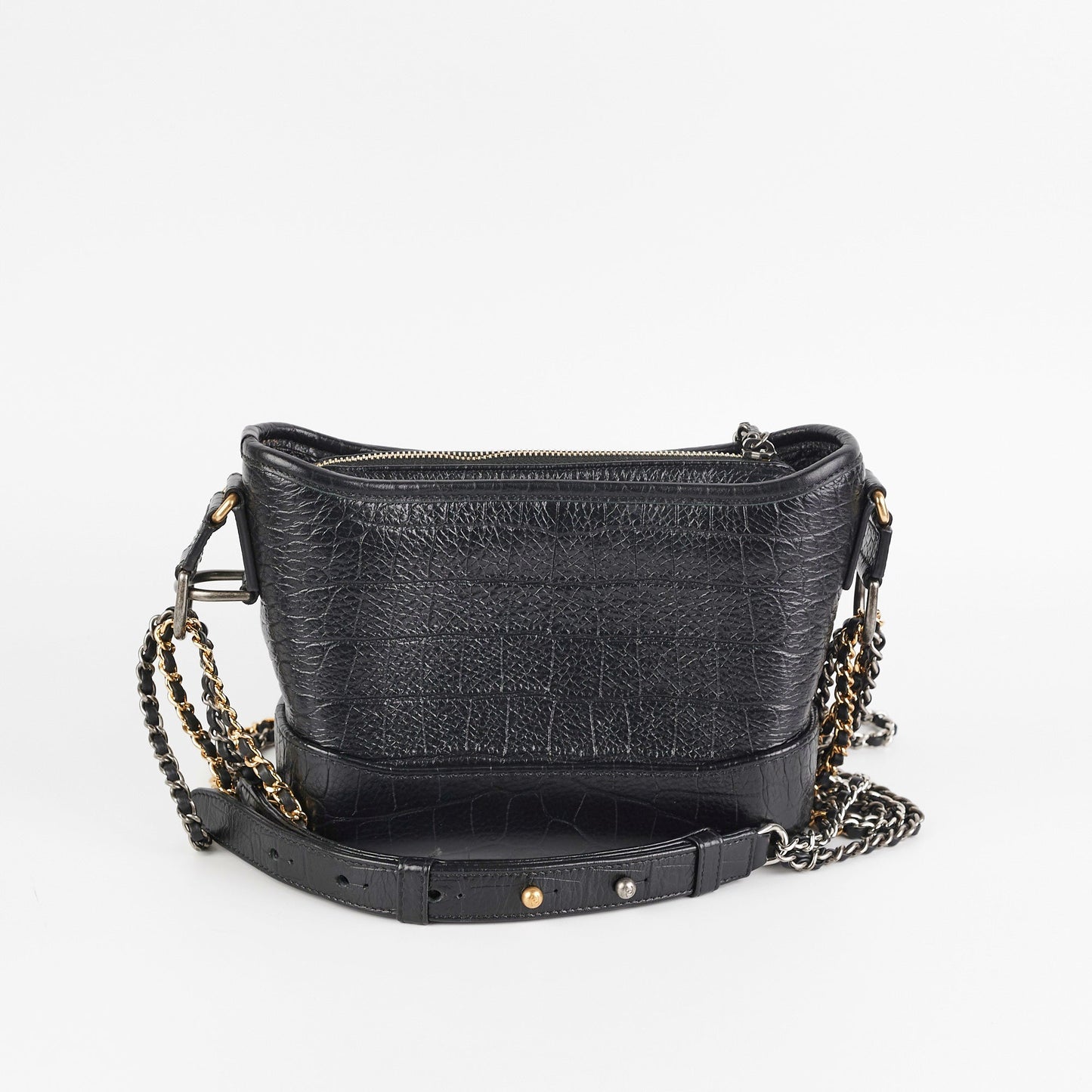 Chanel Small Gabrielle Black Croc Embossed Bag